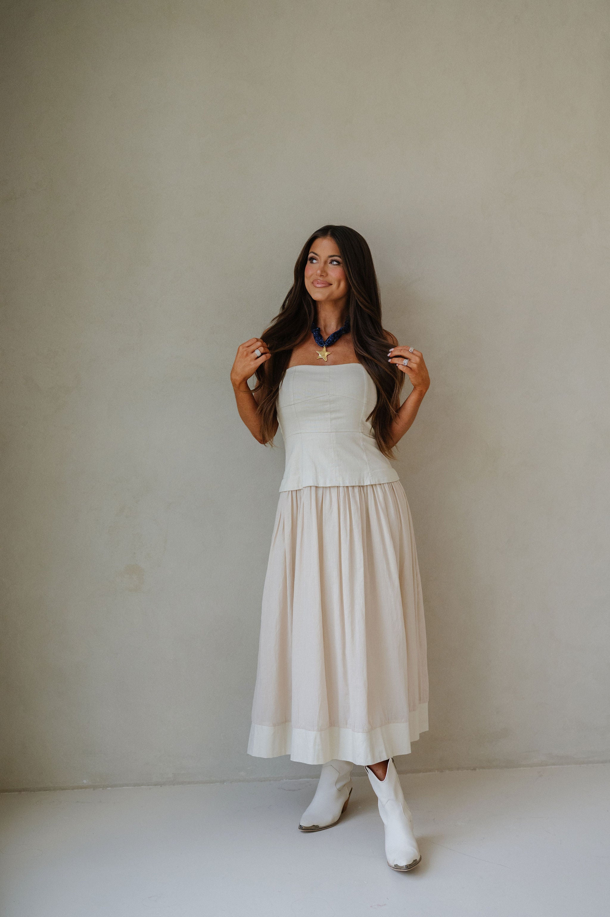 Corset Lined Strapless Dress-Ecru
