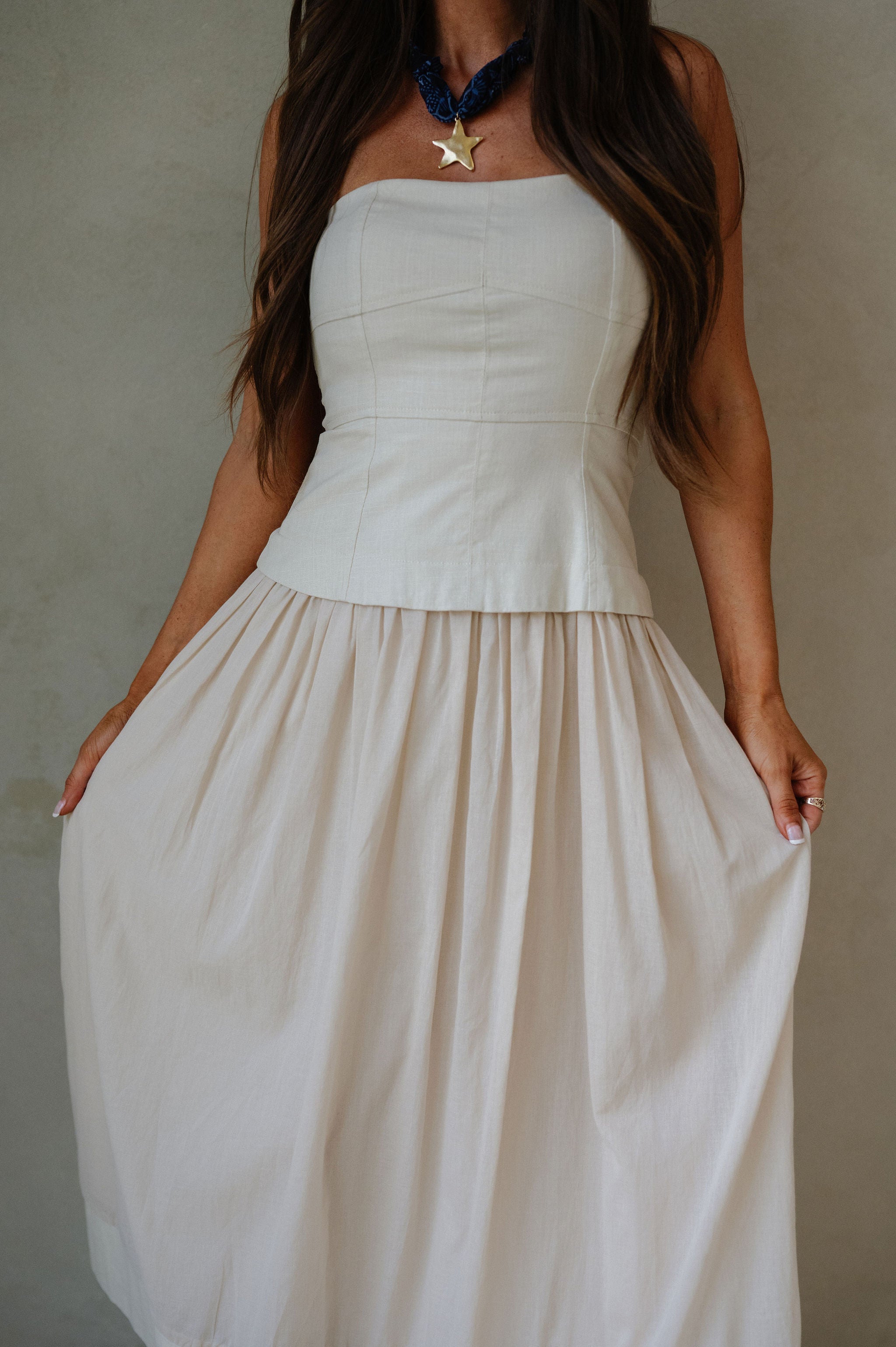 Corset Lined Strapless Dress-Ecru