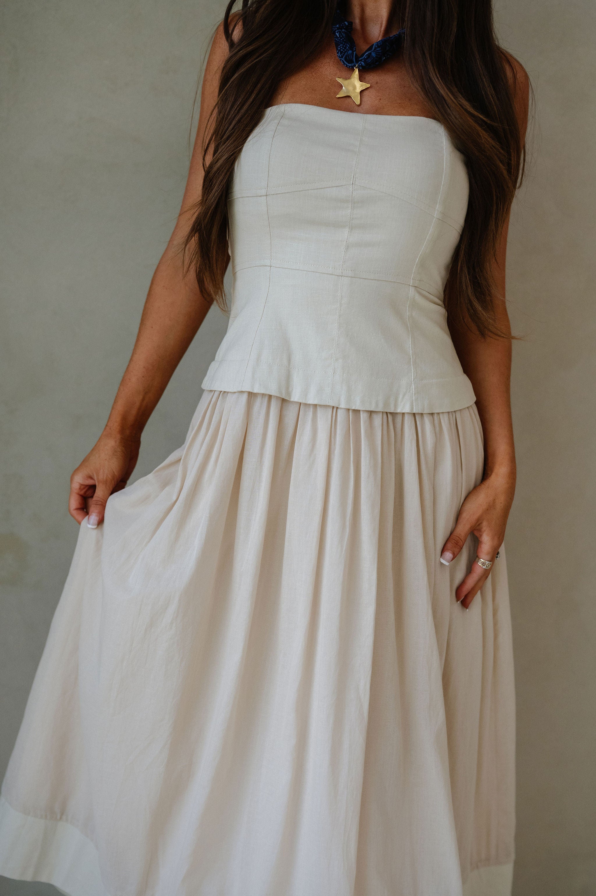 Corset Lined Strapless Dress-Ecru
