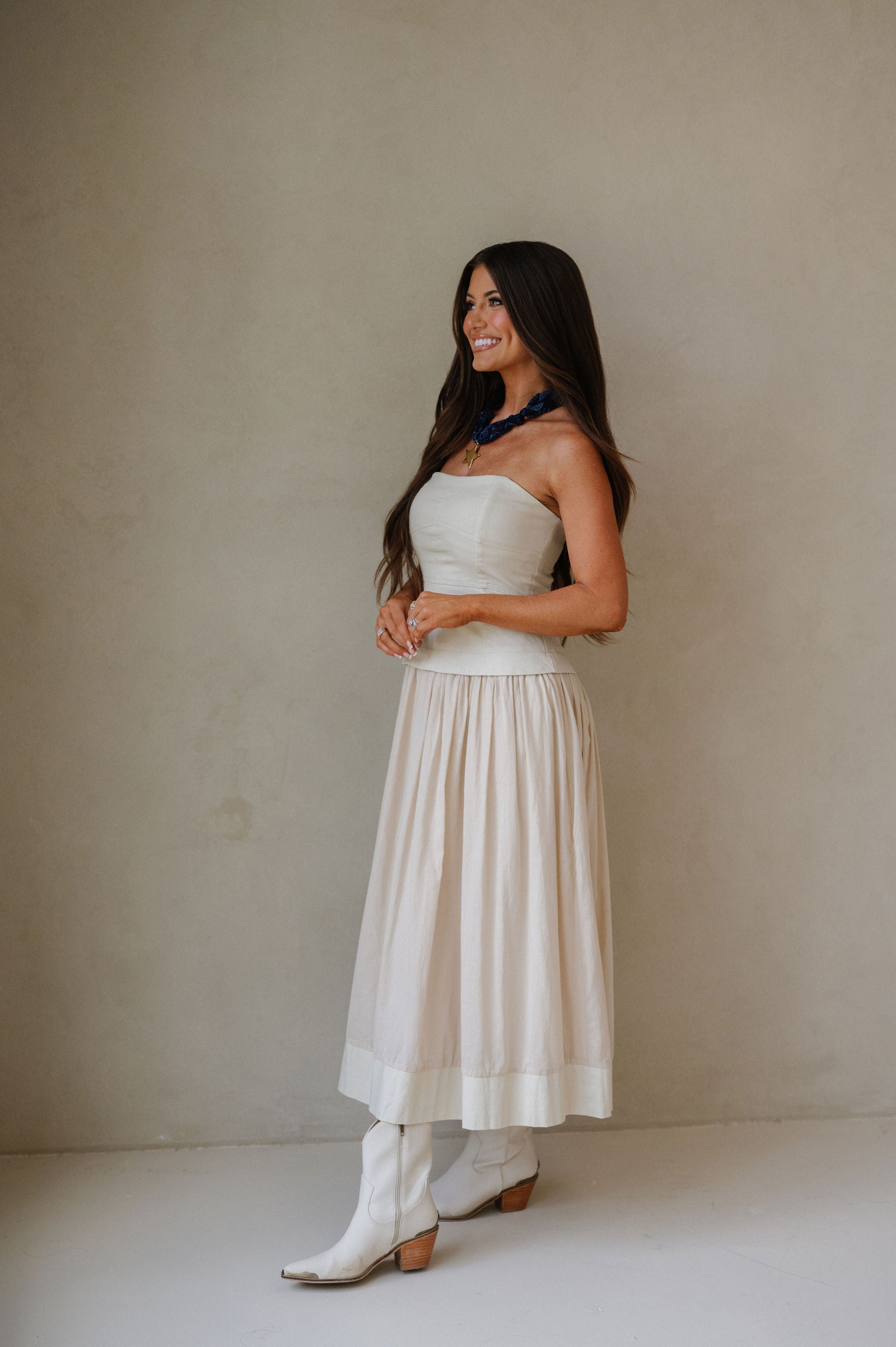 Corset Lined Strapless Dress-Ecru