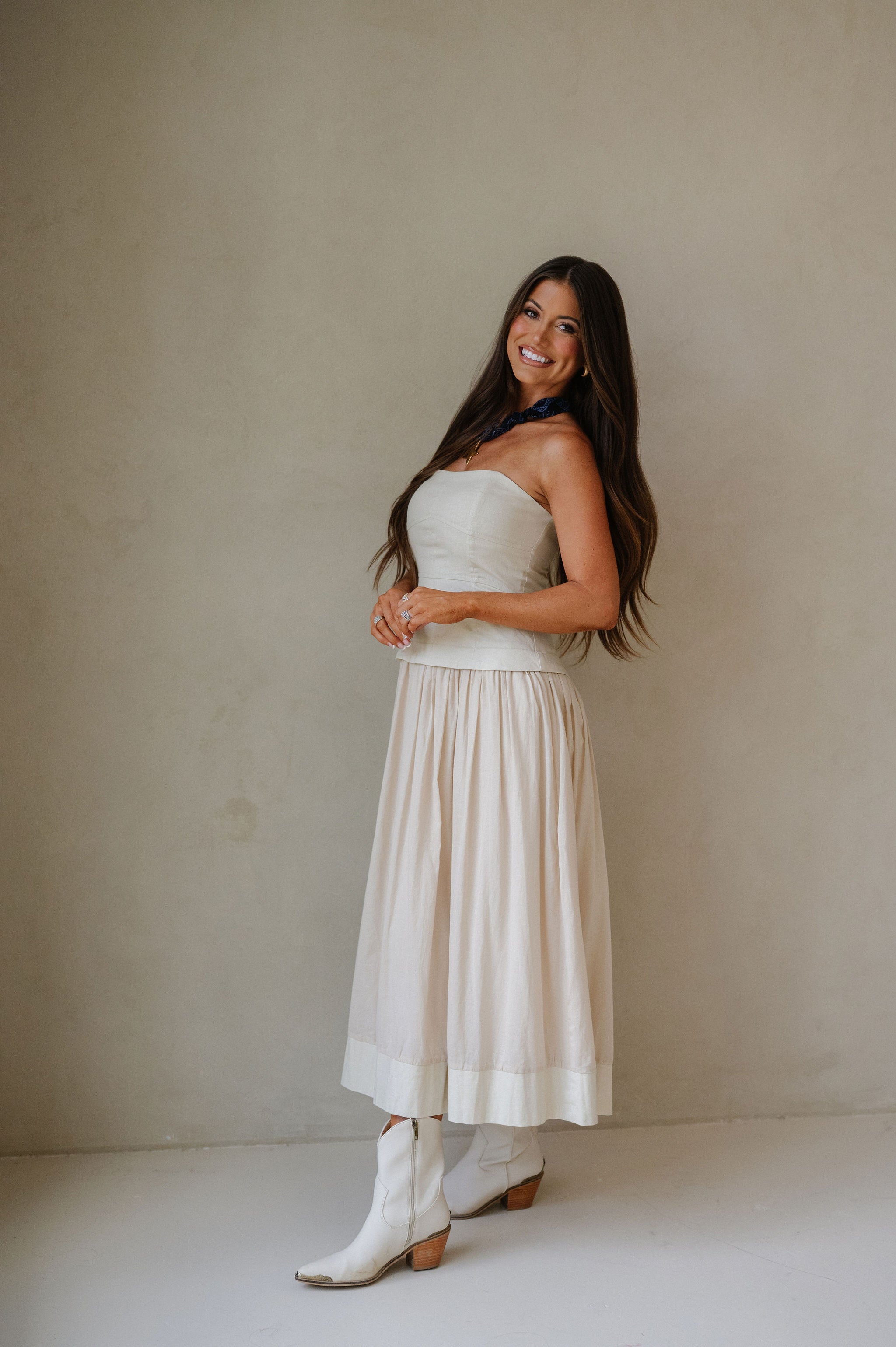 Corset Lined Strapless Dress-Ecru