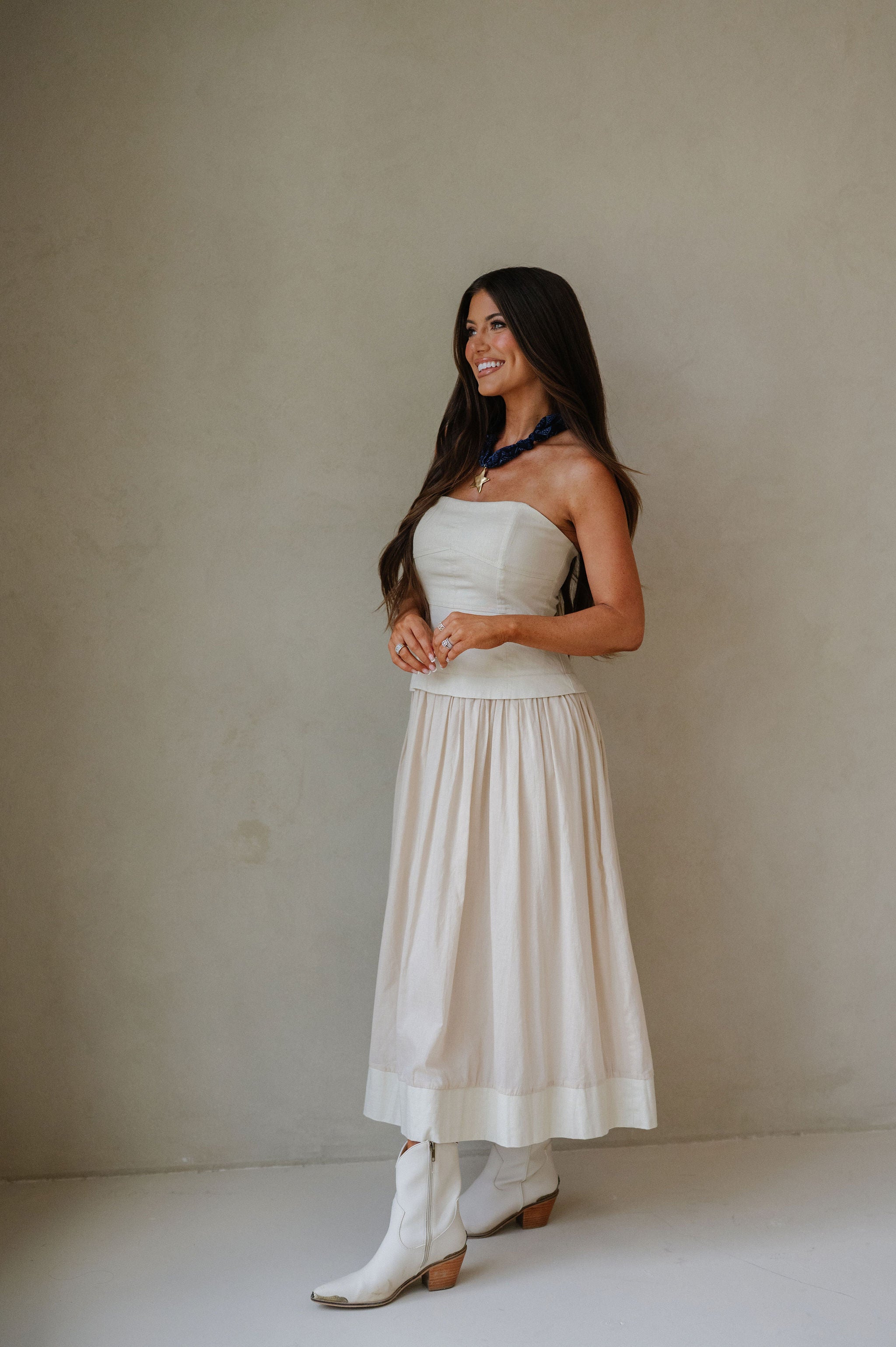 Corset Lined Strapless Dress-Ecru