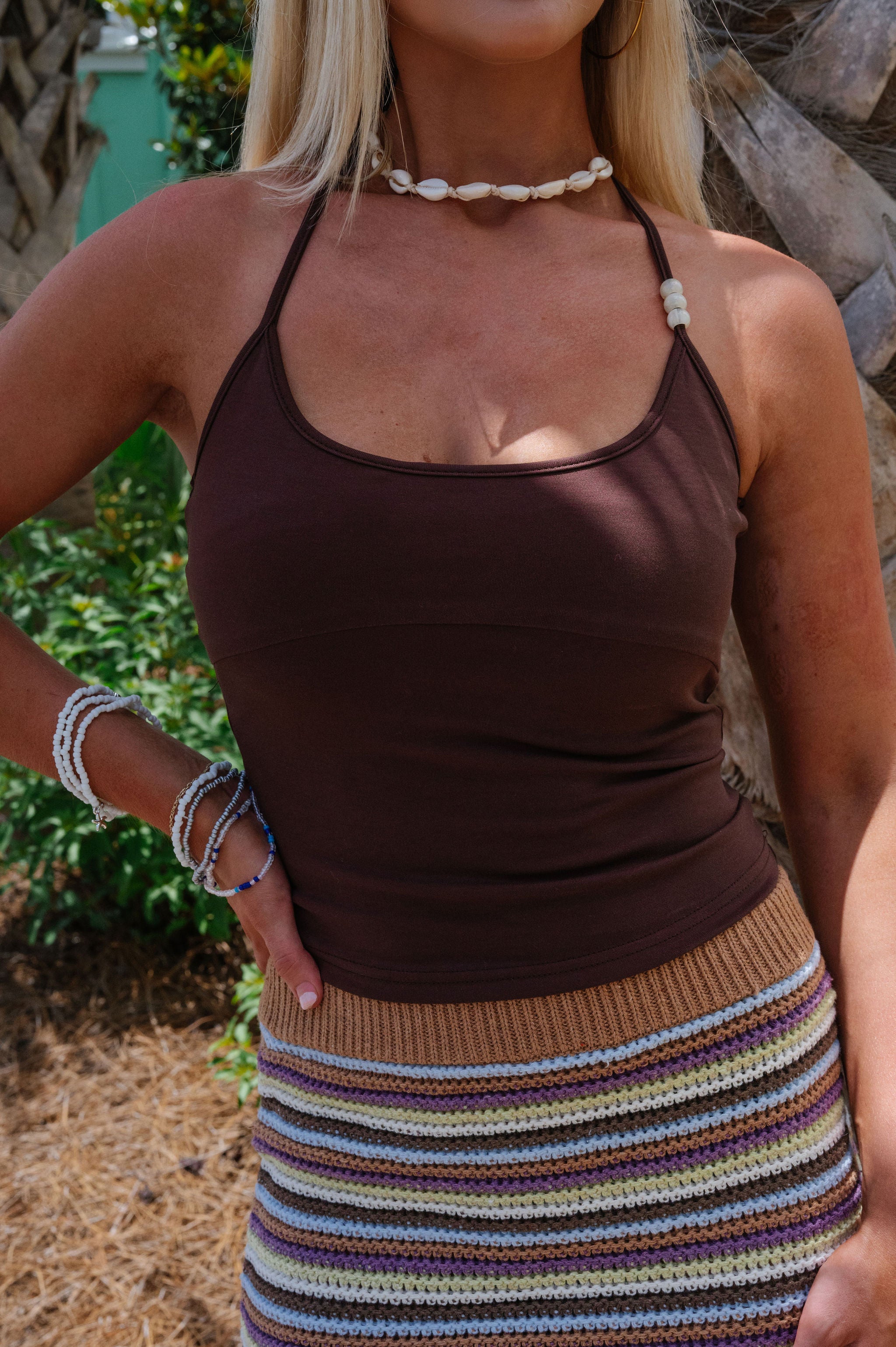 Rowe Jersey Halter Tank-Brown