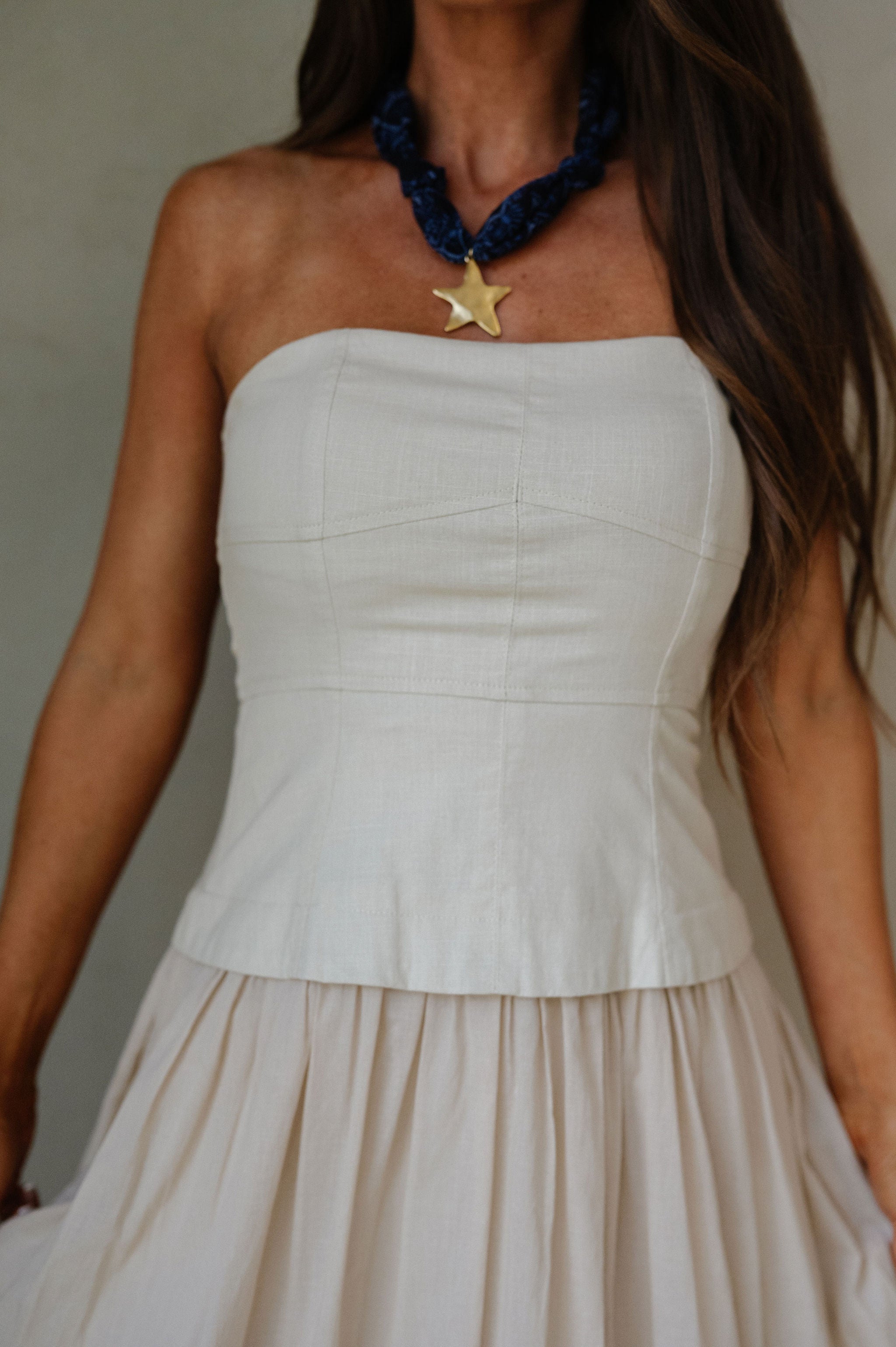 Corset Lined Strapless Dress-Ecru