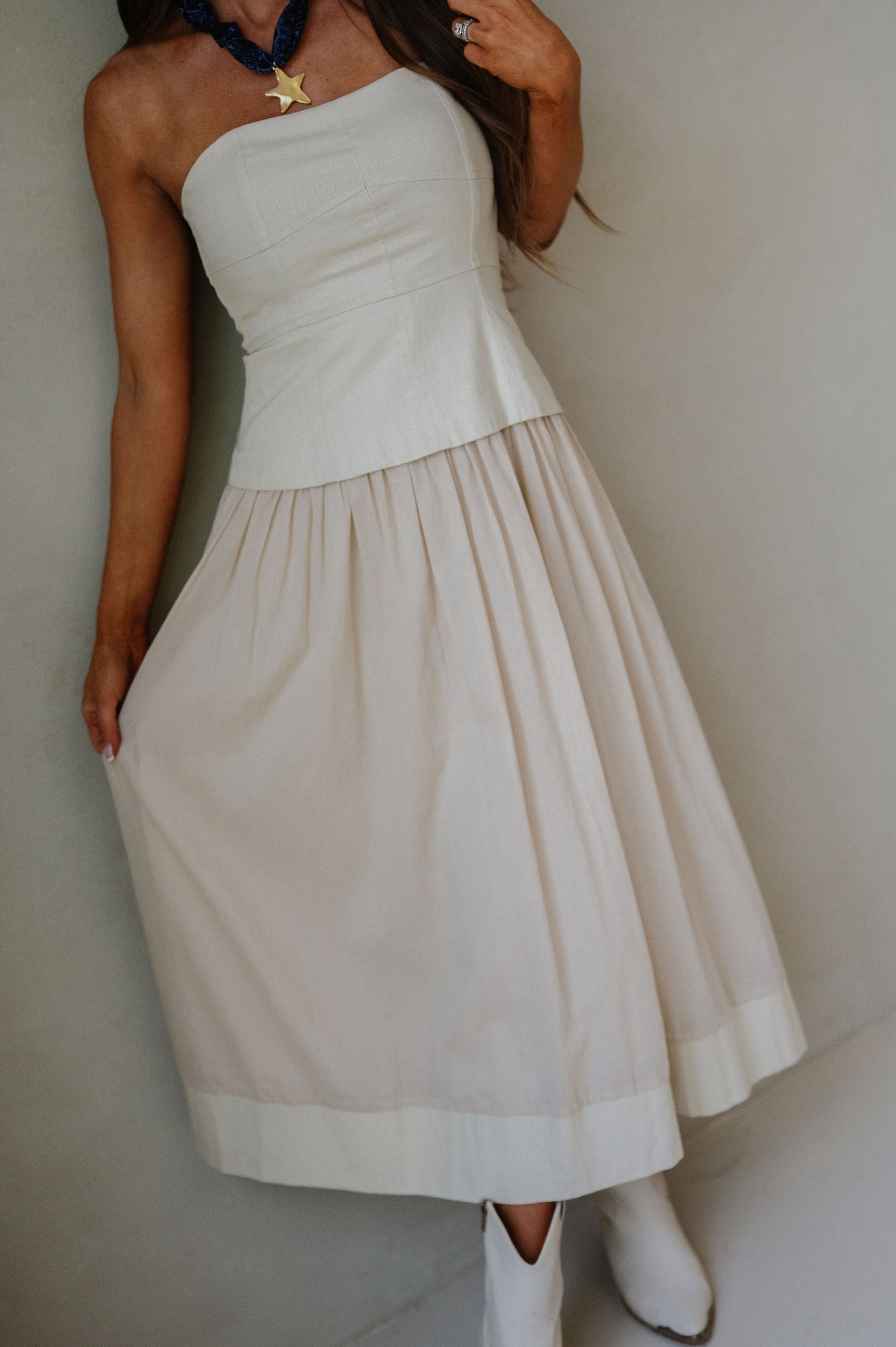 Corset Lined Strapless Dress-Ecru