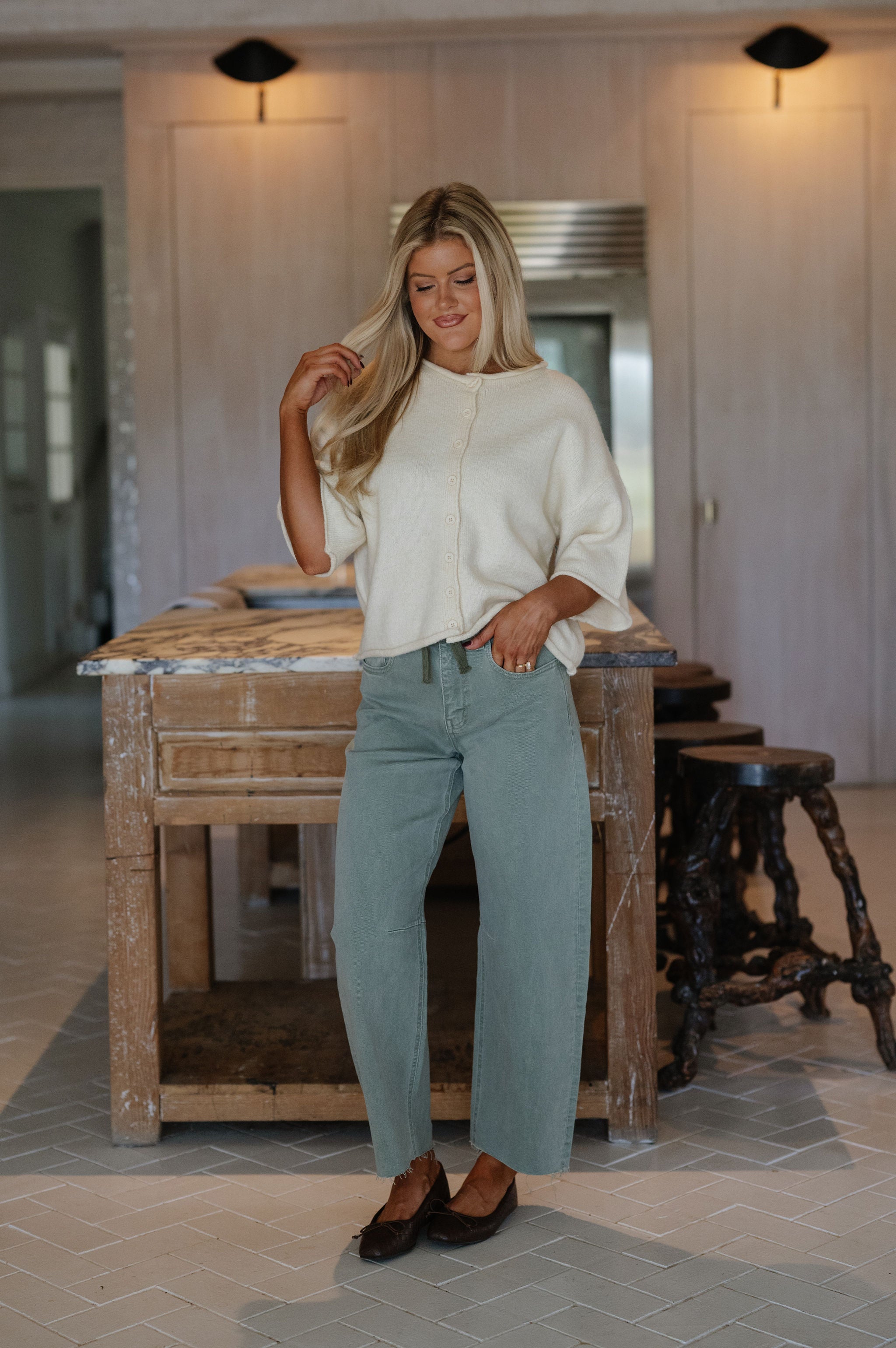 Kelsey Quarter Sleeve Cardigan-Cream