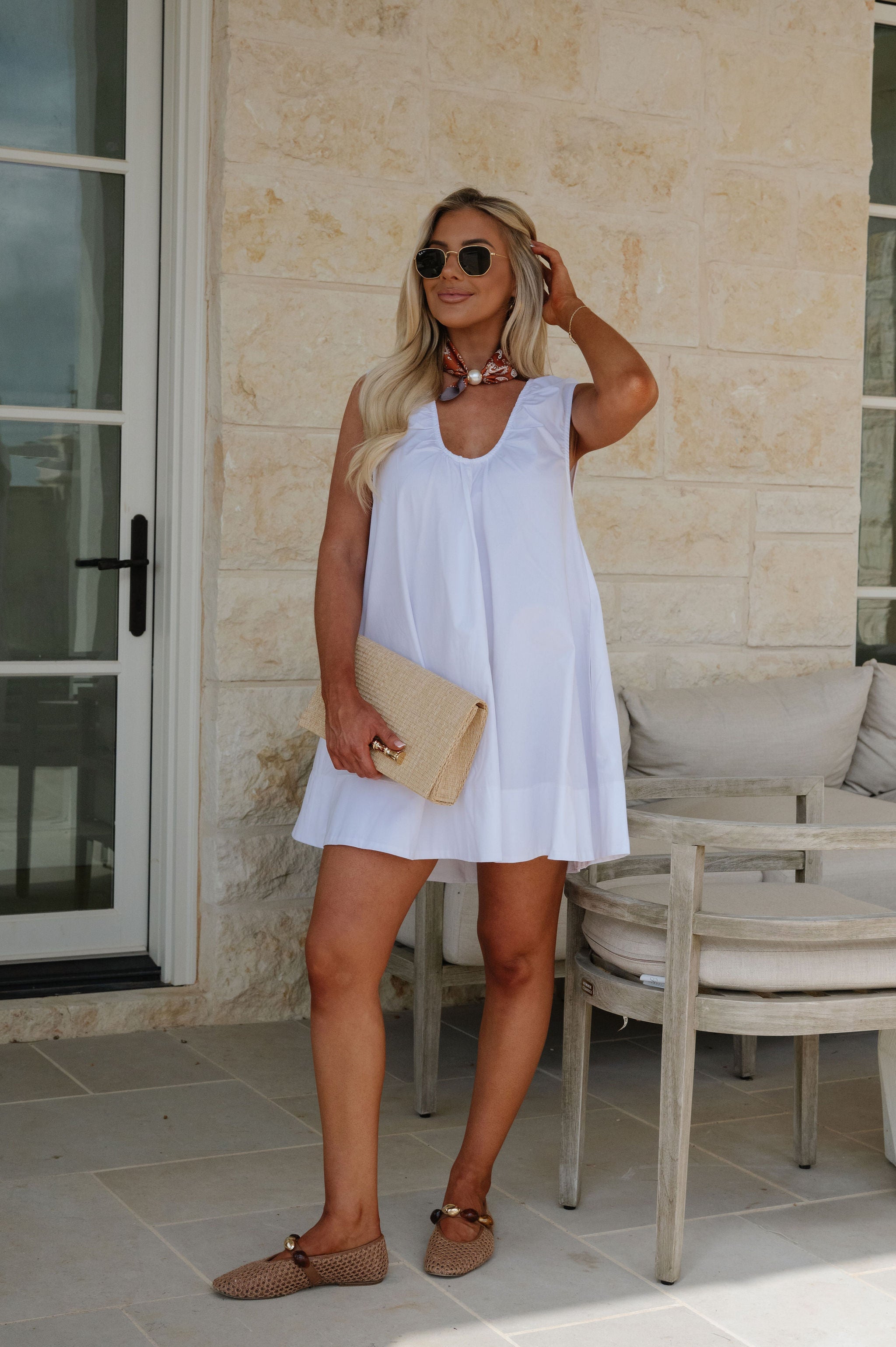 Lily Sleeveless Swing Mini Dress-White