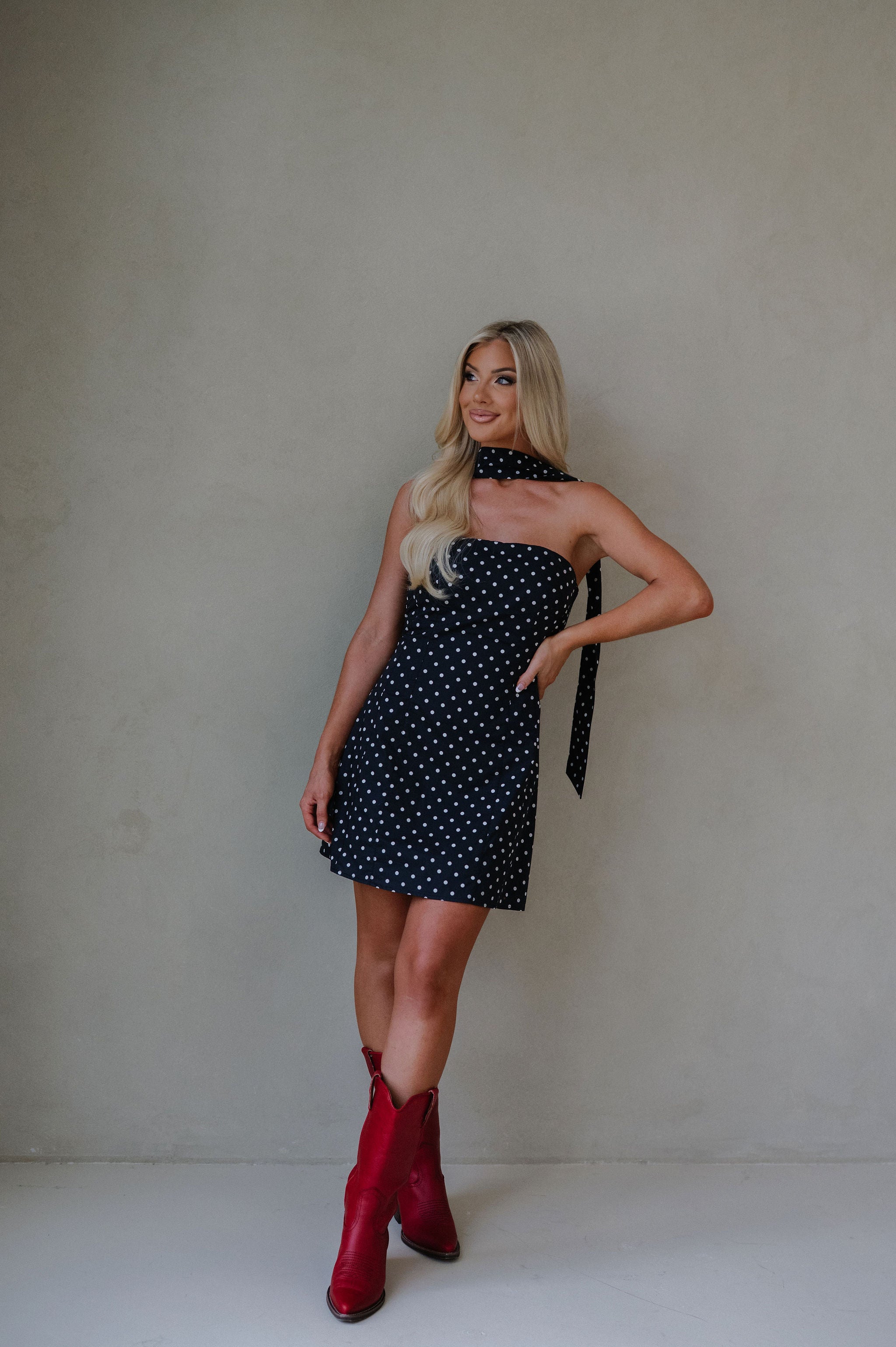 Celeste Polka Dot Mini Dress-Washed Black
