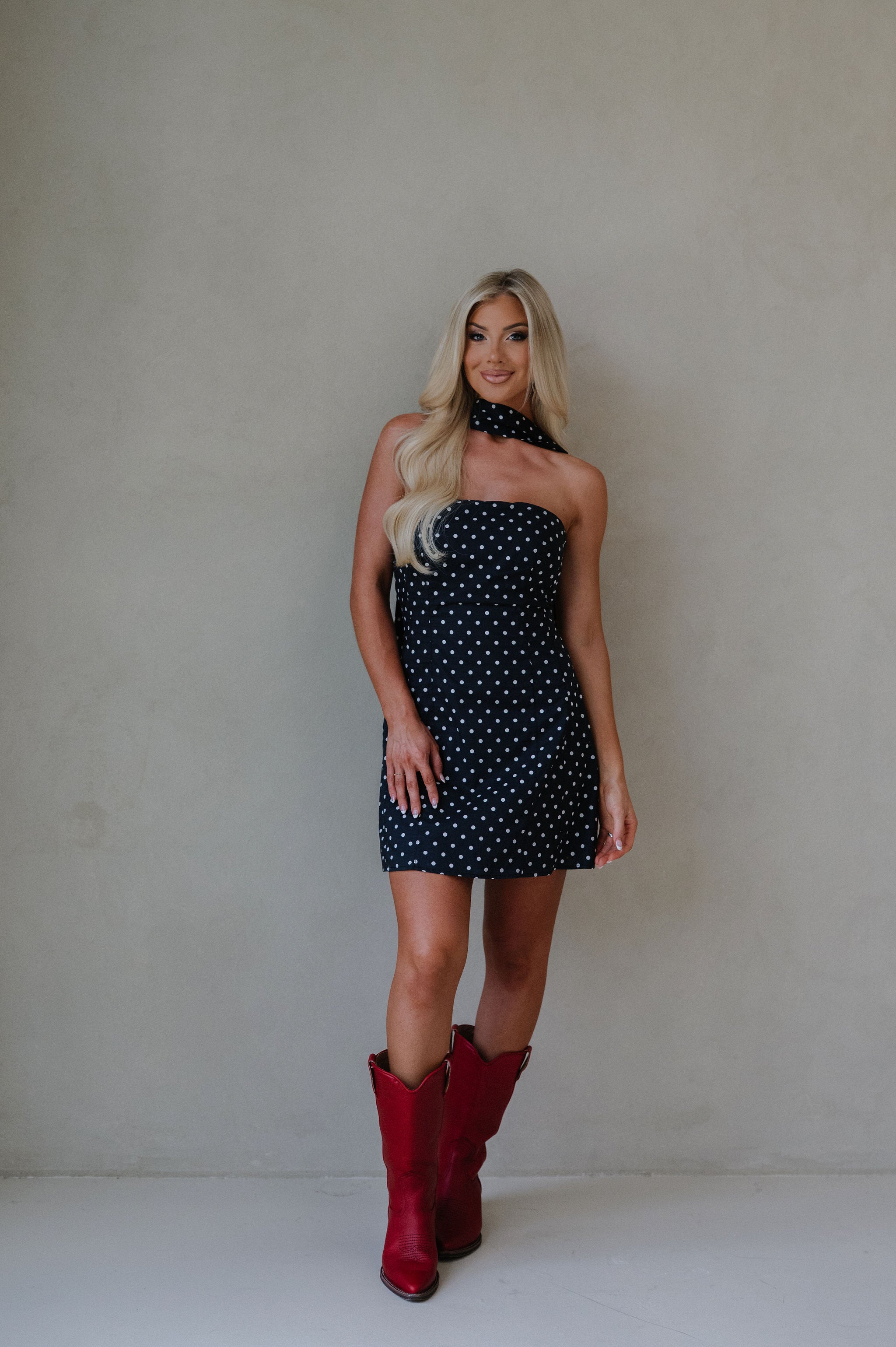 Celeste Polka Dot Mini Dress-Washed Black