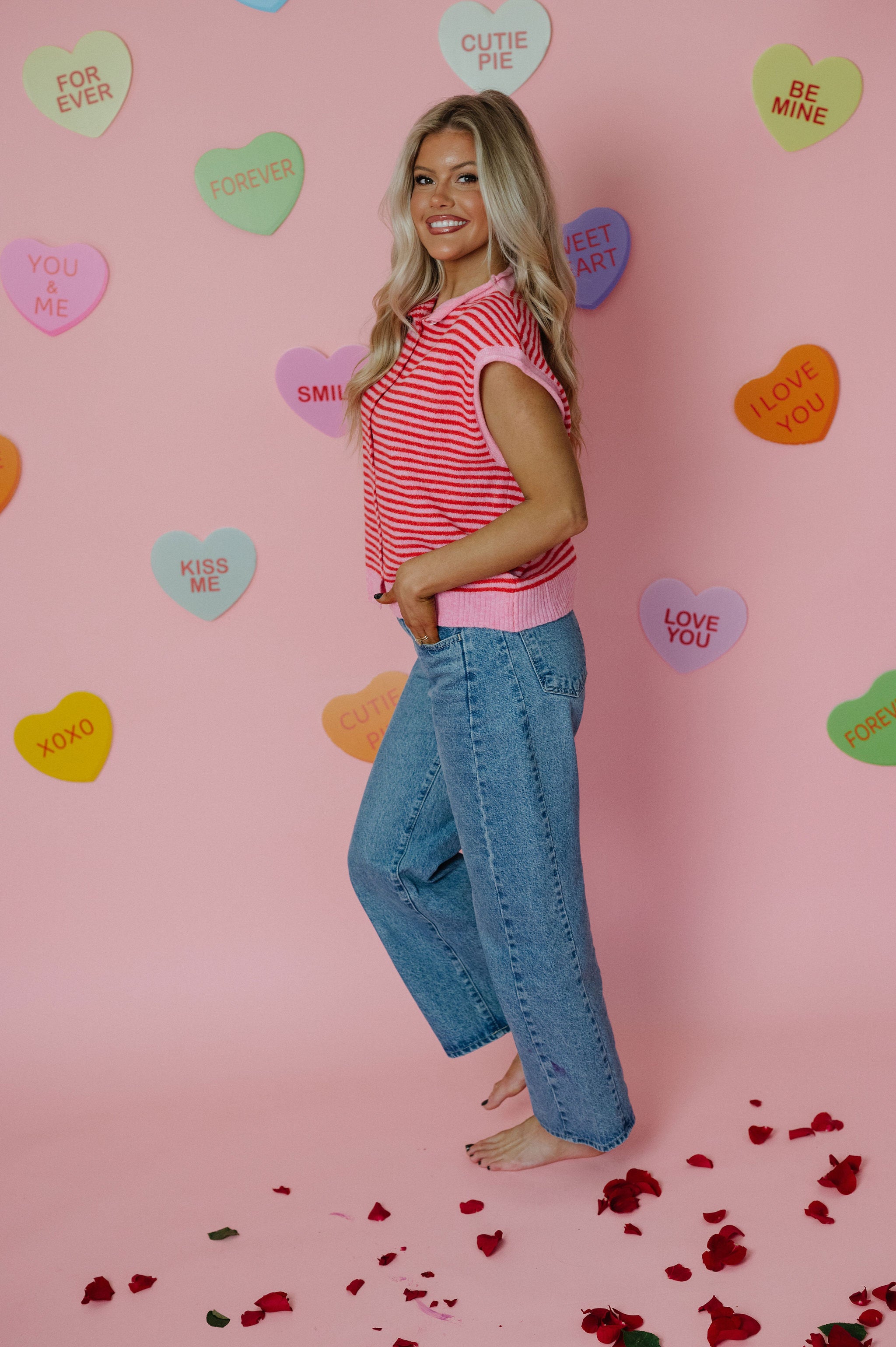 Striped Piper Vest Cardigan-Pink