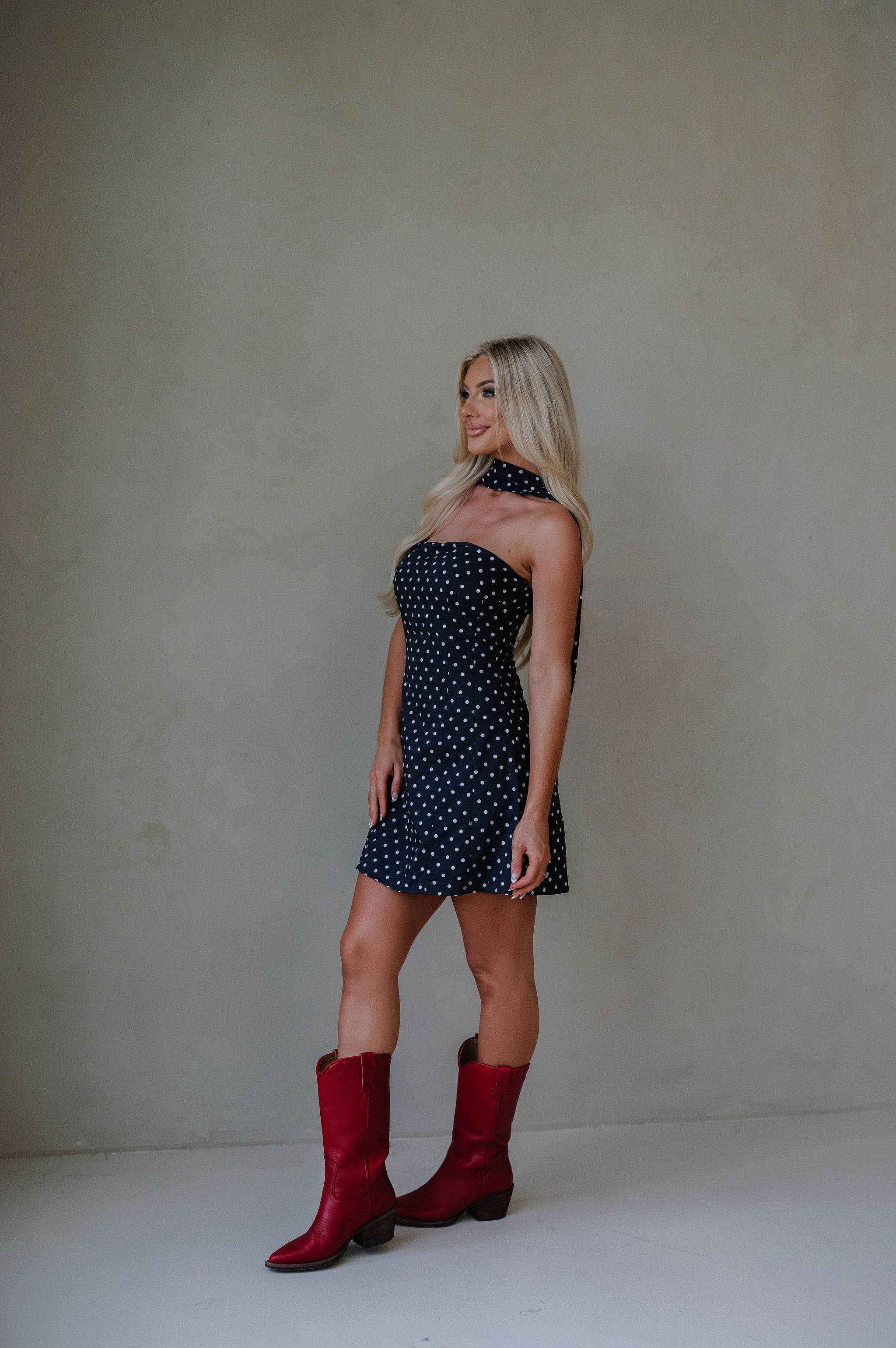 Celeste Polka Dot Mini Dress-Washed Black