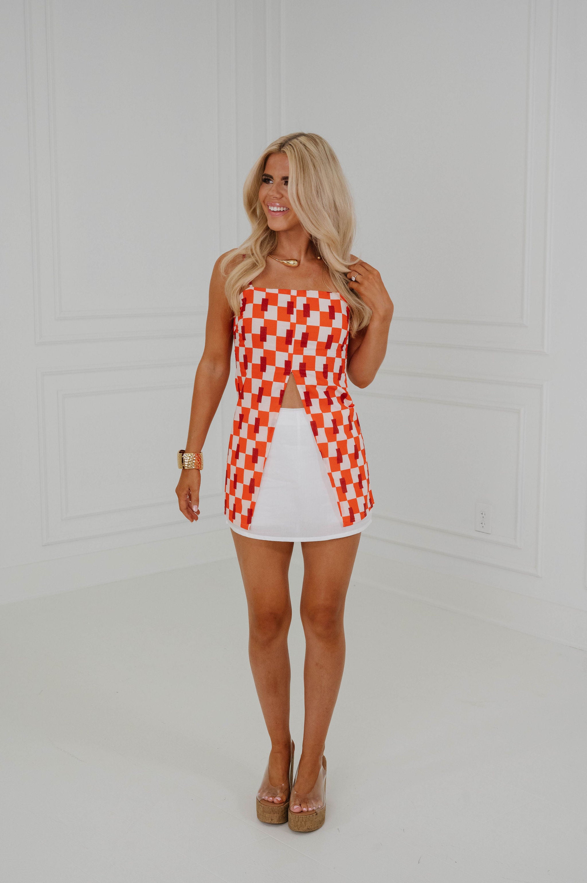 PREORDER//Whit Geometric Front Slit Tank-Poppy/SHIPPING BY 8/5!