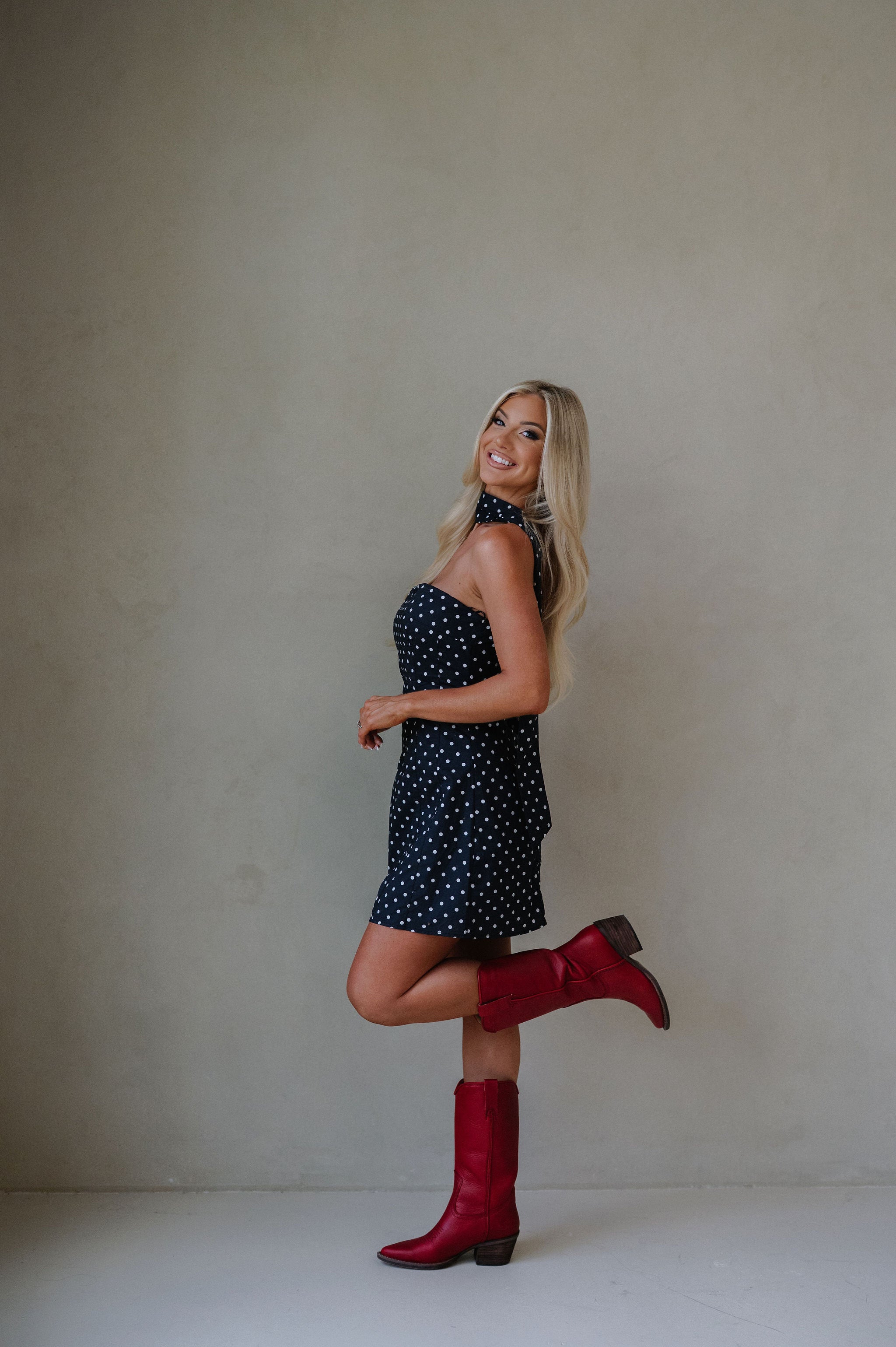 Celeste Polka Dot Mini Dress-Washed Black