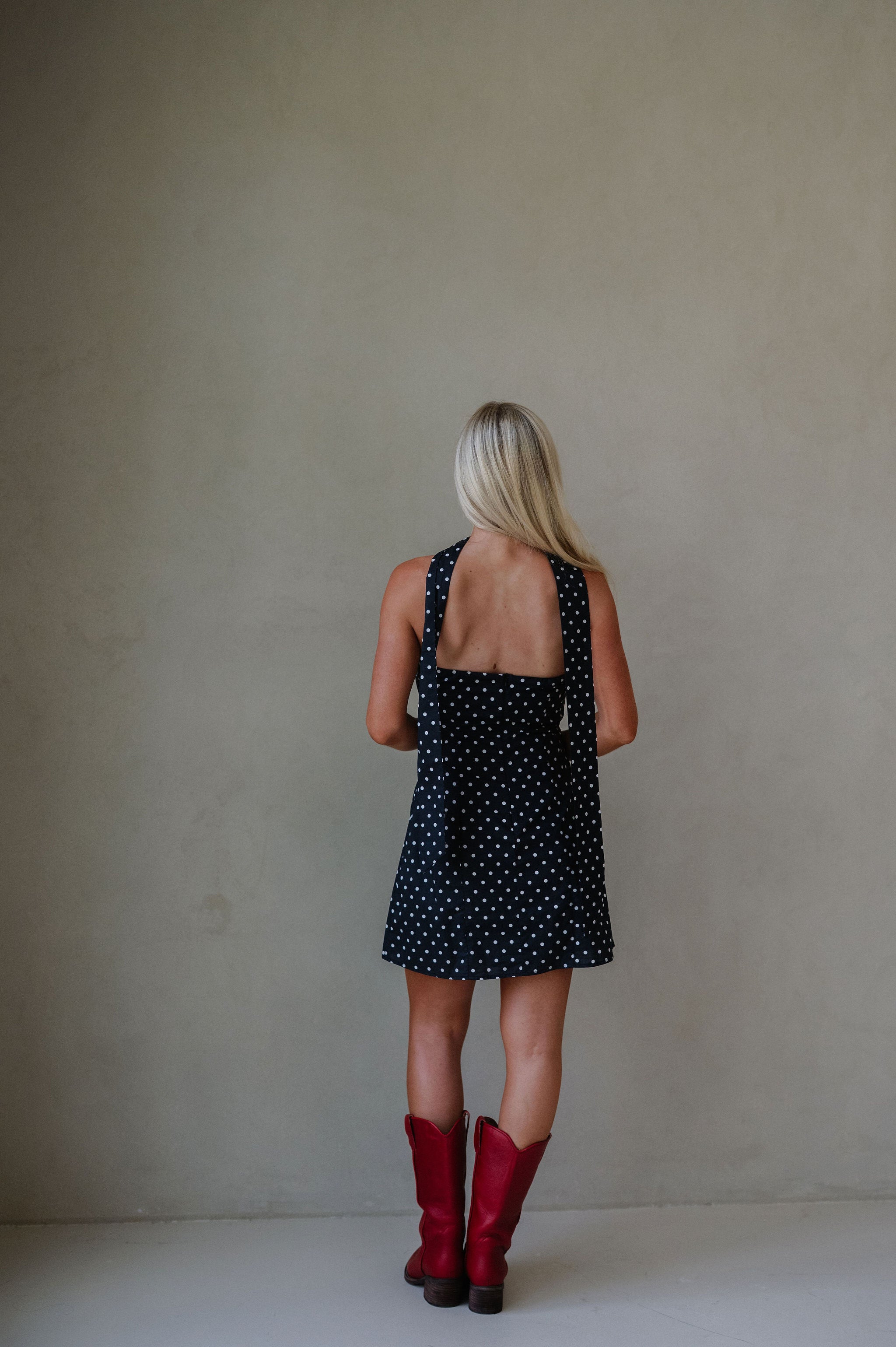 Celeste Polka Dot Mini Dress-Washed Black