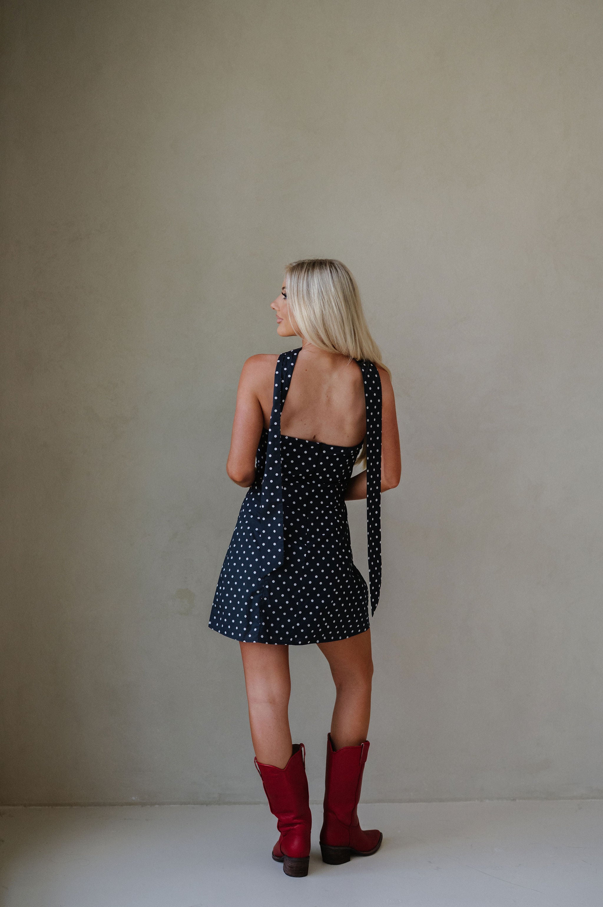 Celeste Polka Dot Mini Dress-Washed Black