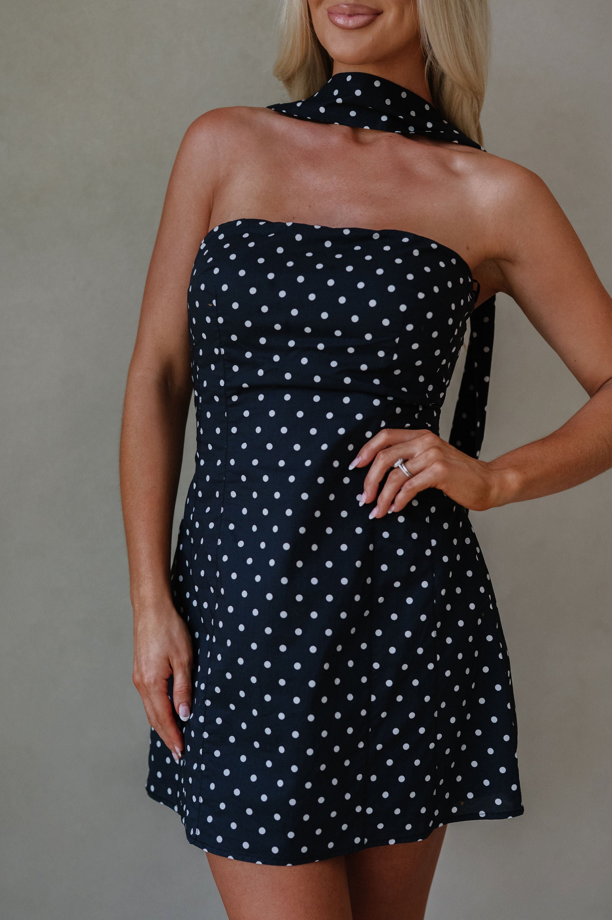 Celeste Polka Dot Mini Dress-Washed Black