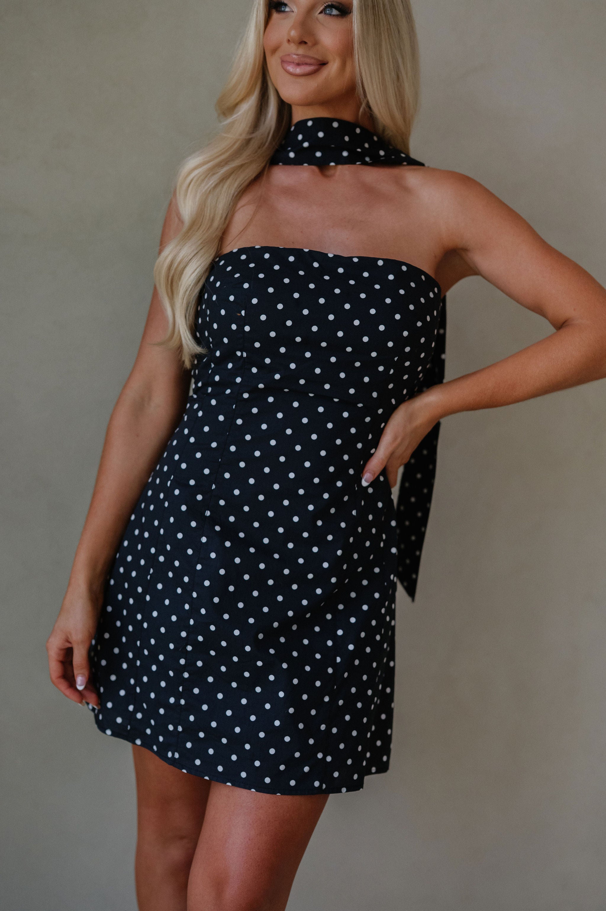 Celeste Polka Dot Mini Dress-Washed Black