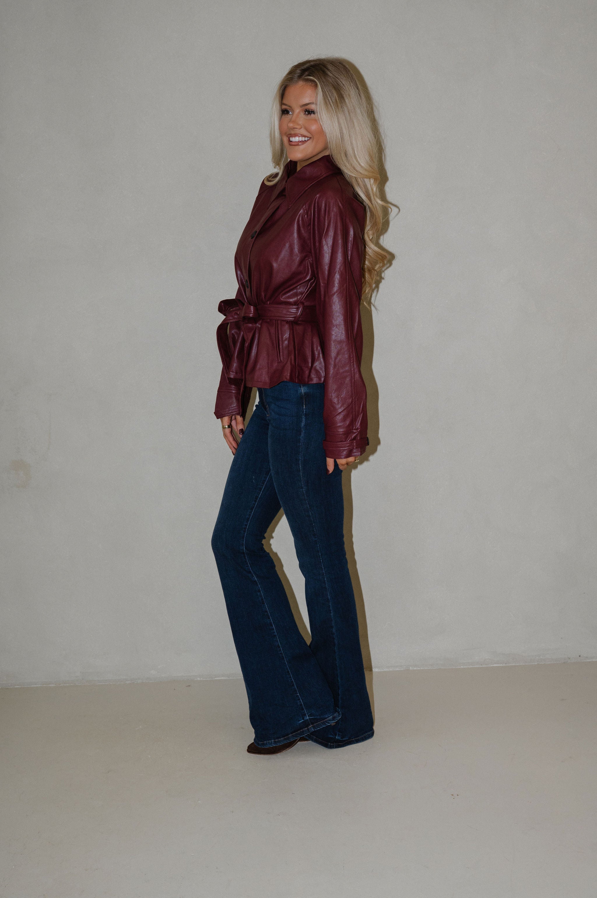 Cordle Faux Leather Shirt-Burgundy