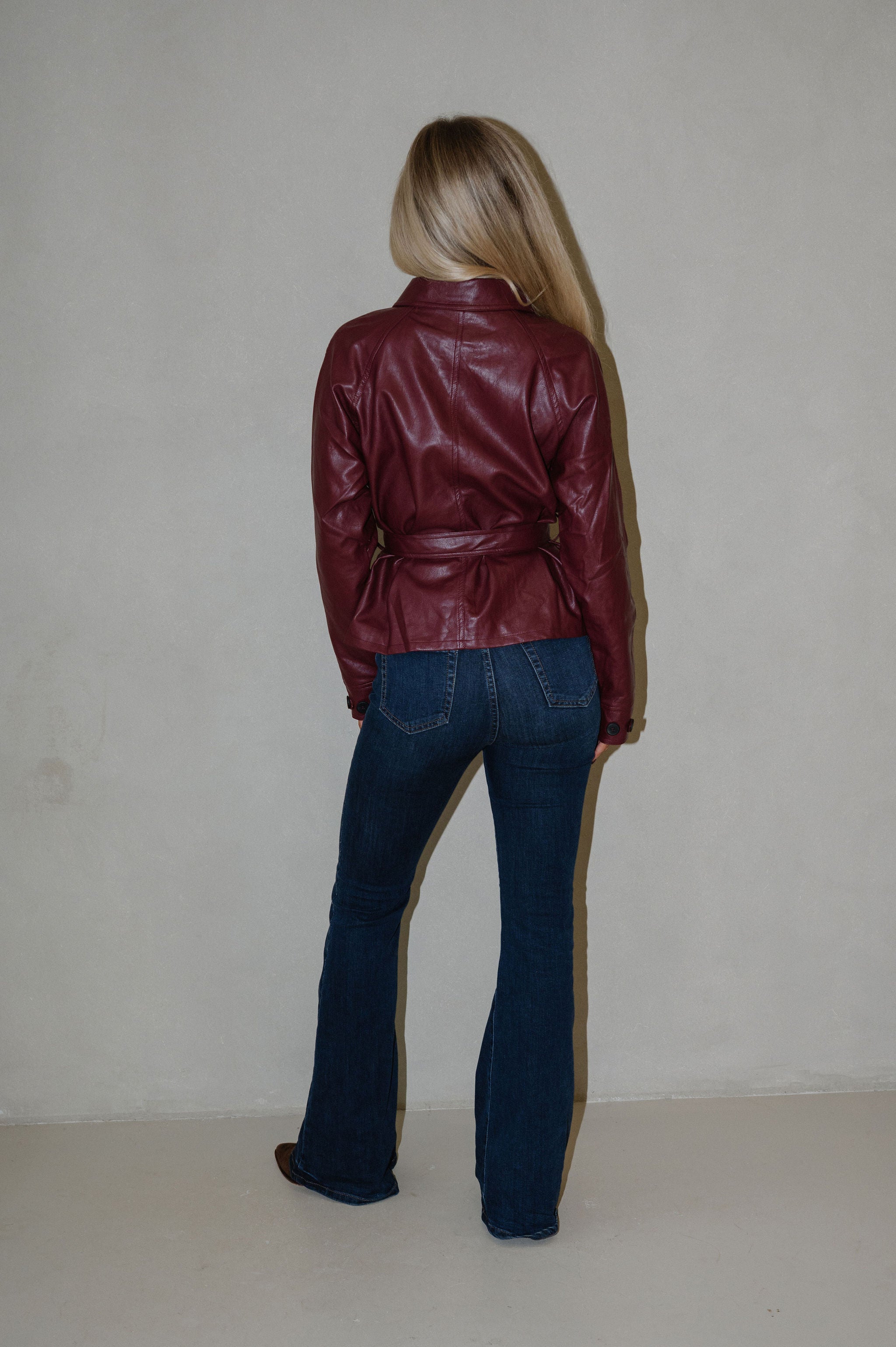 Cordle Faux Leather Shirt-Burgundy