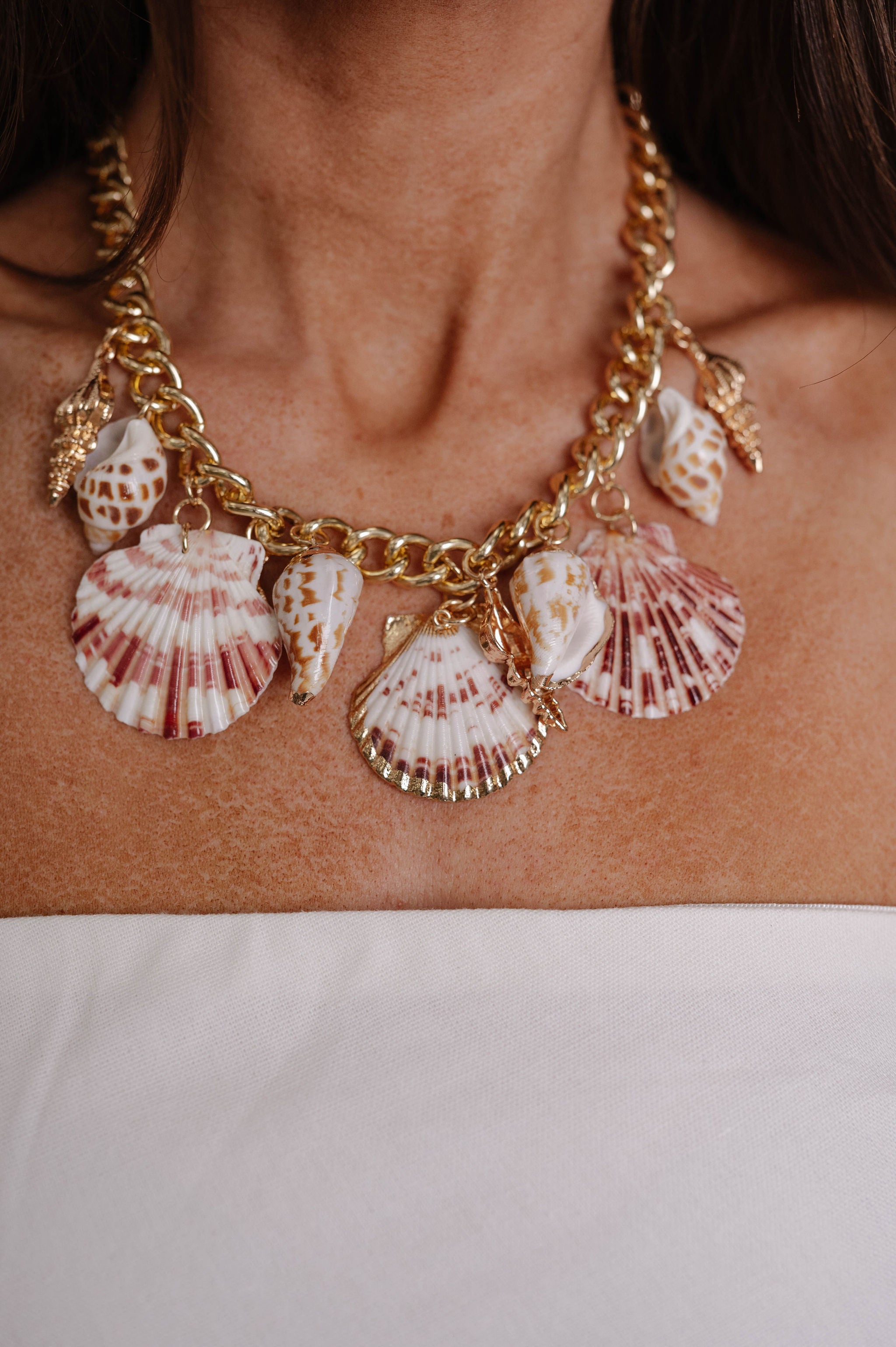 Coastal Textured Seashell Charm Necklace