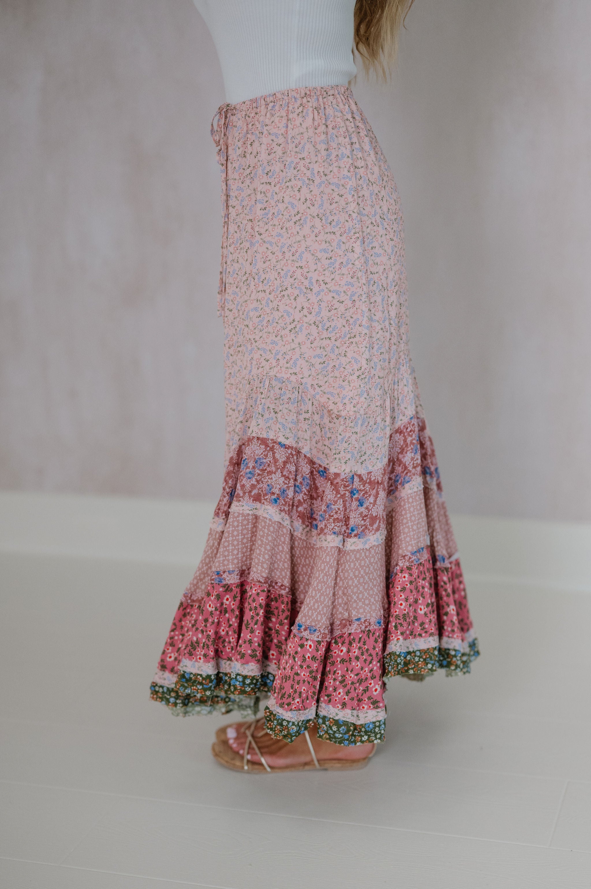 Wavy Floral Printed Maxi Skirt