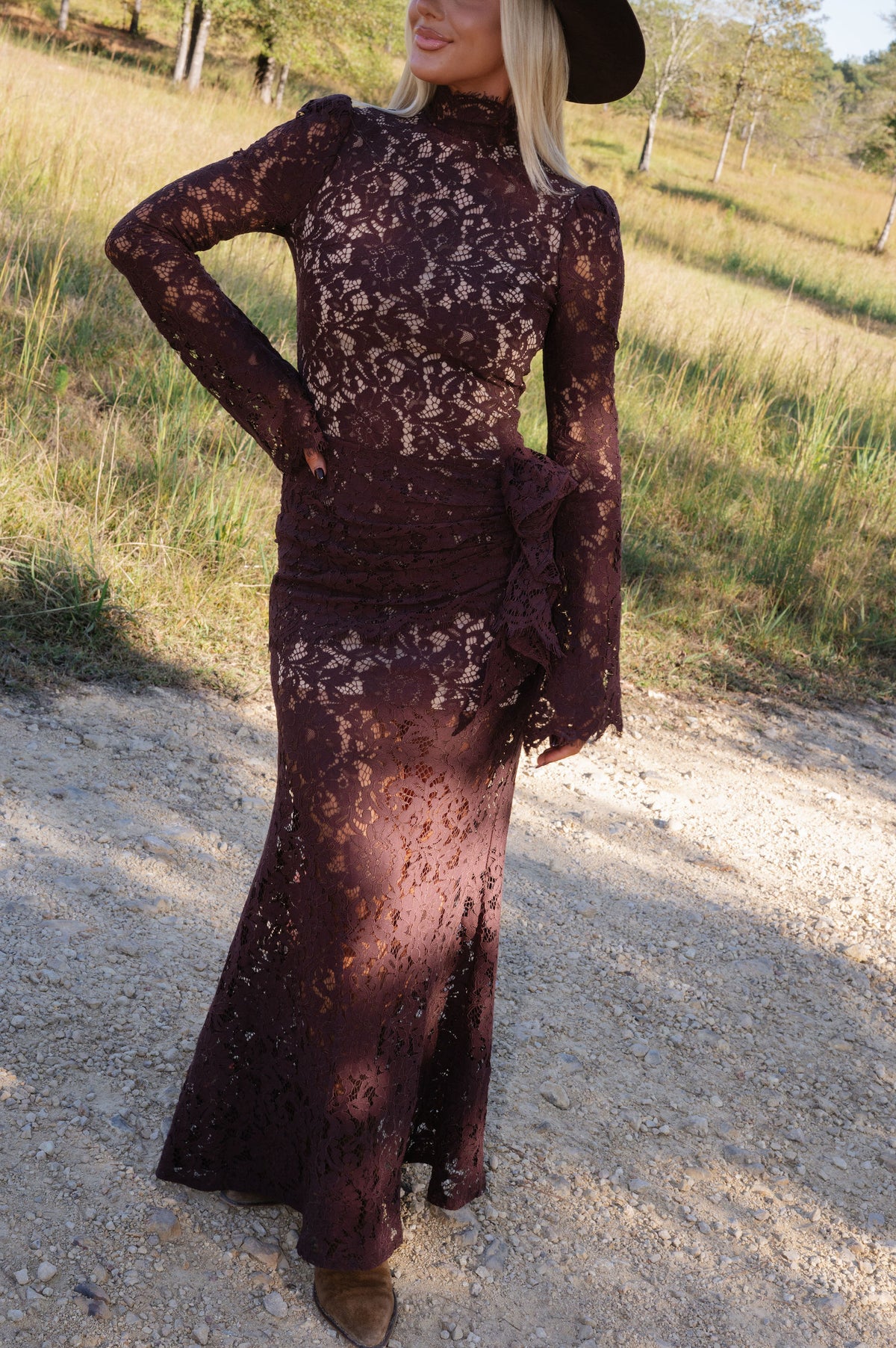 Raleigh Lace Maxi Dress-Brown