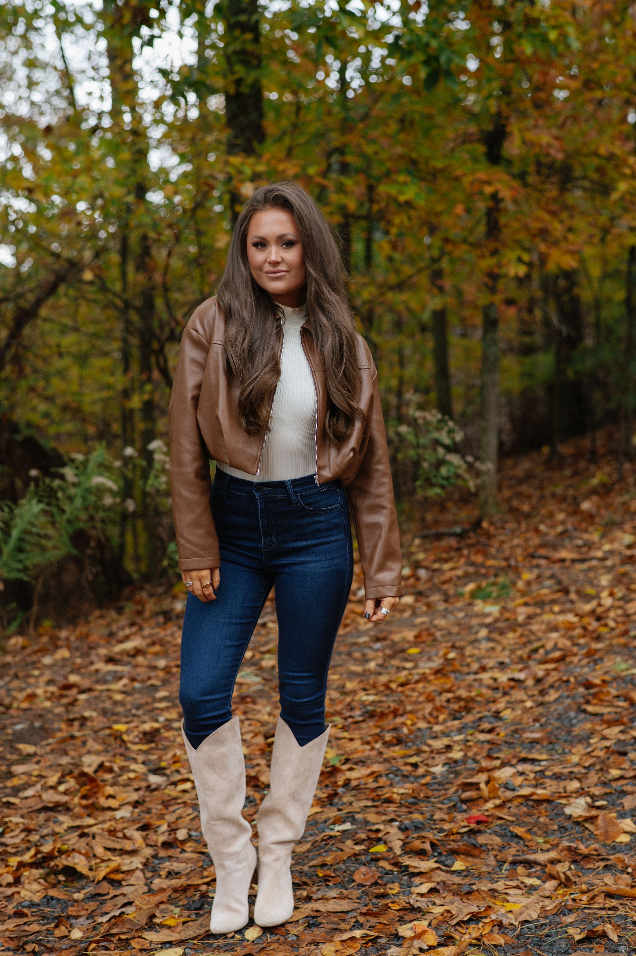 Leather Pleated Bubble Hem Jacket-Camel