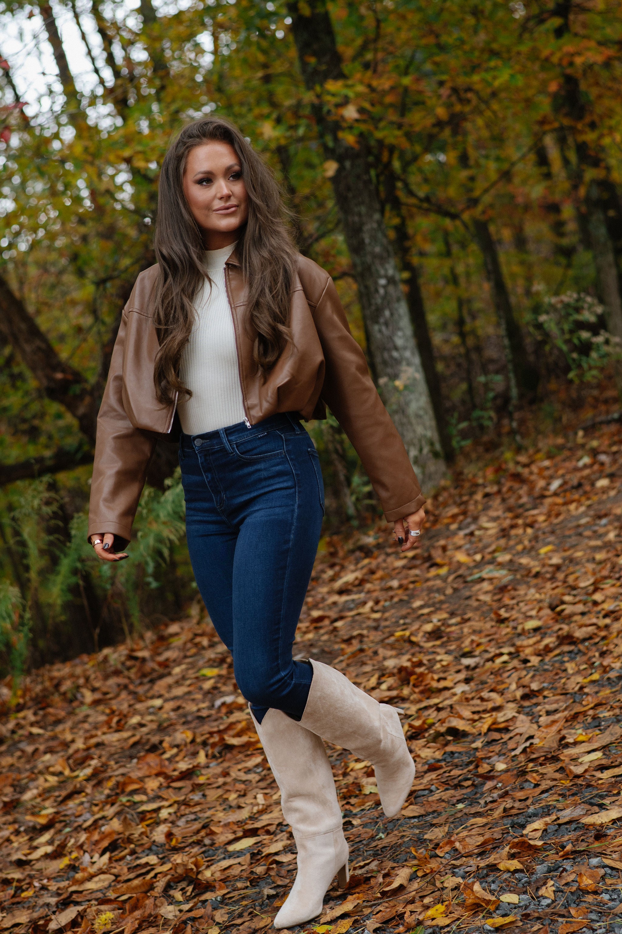 Leather Pleated Bubble Hem Jacket-Camel