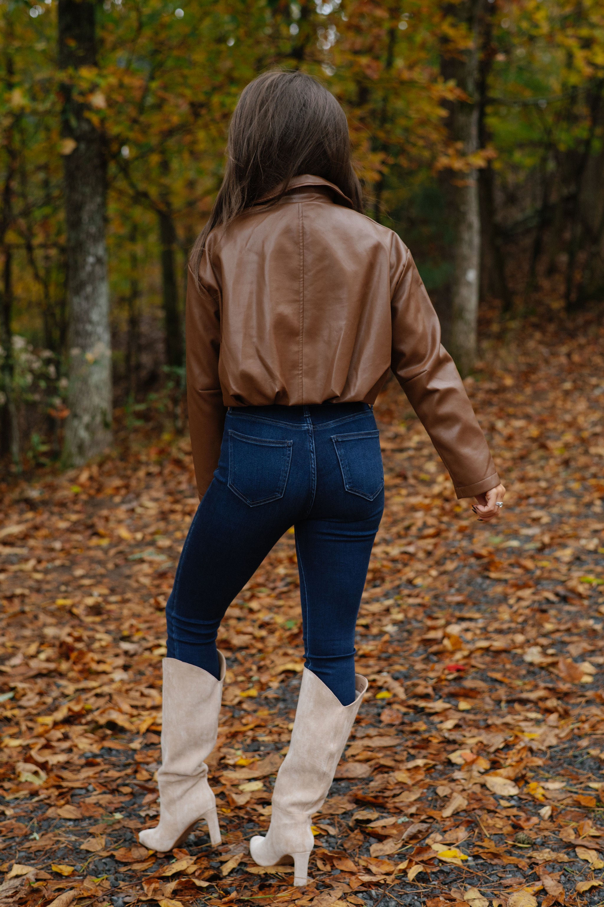 Leather Pleated Bubble Hem Jacket-Camel