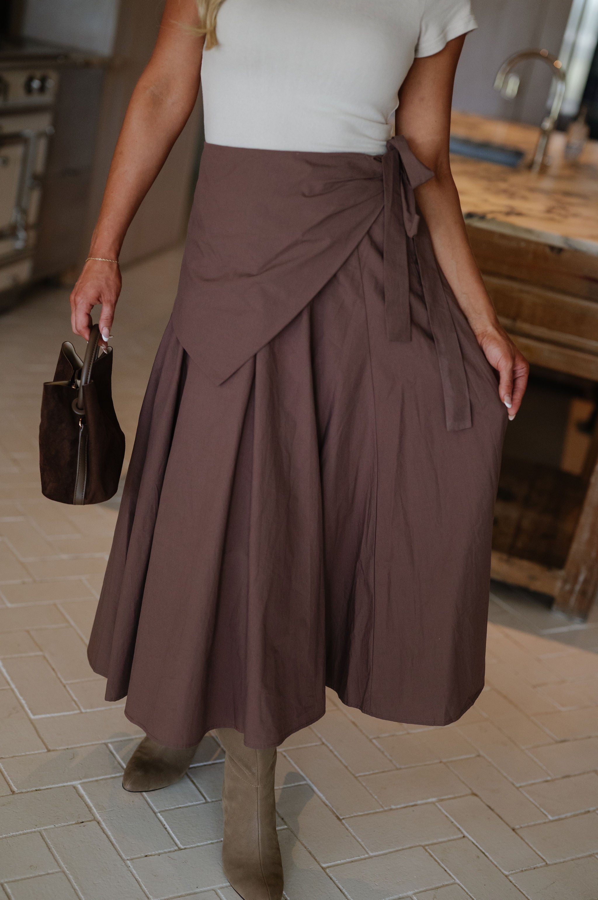 Cali Midi Skirt-Brown