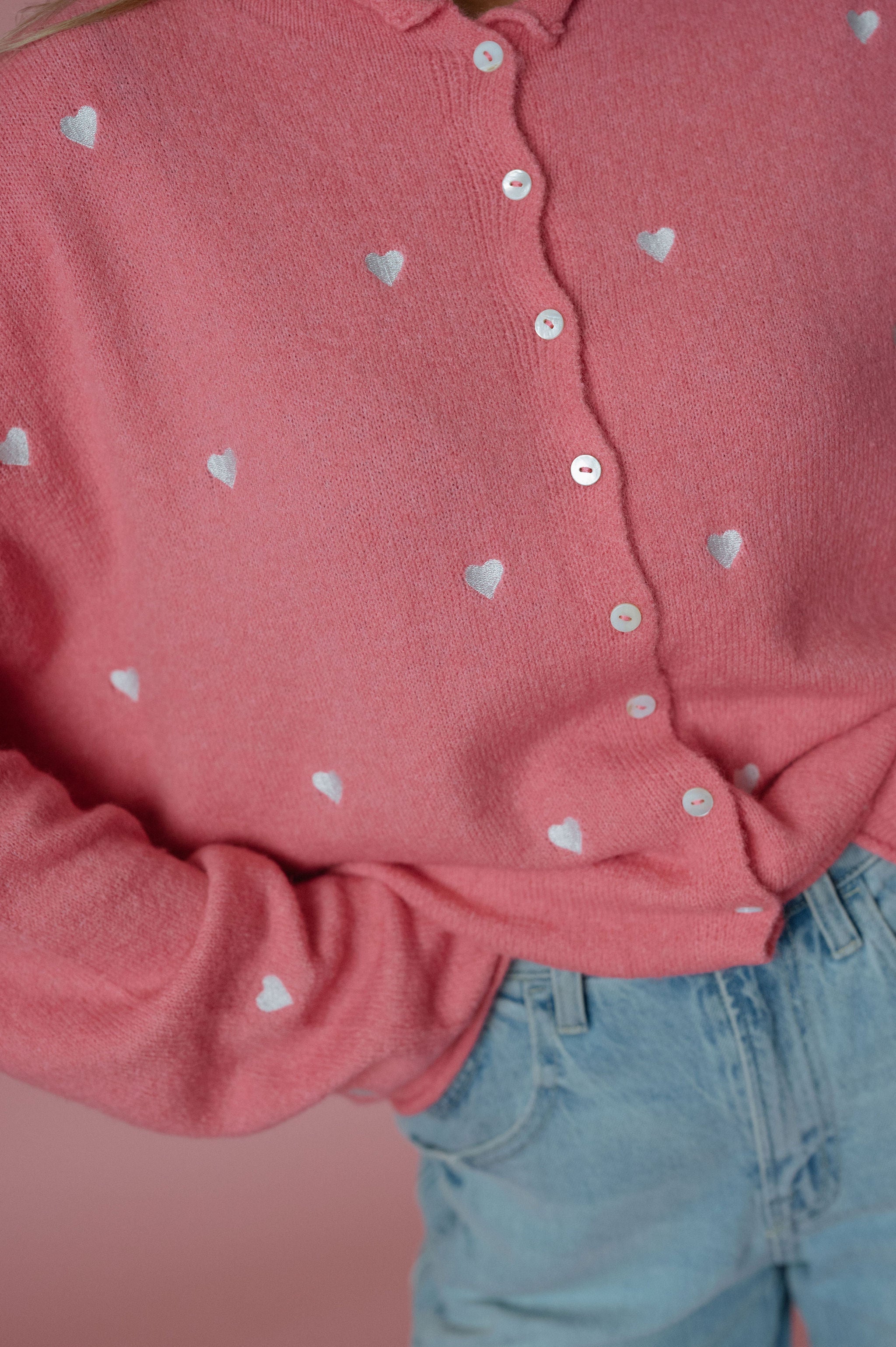 Heart Embroidered Cardigan-Rose