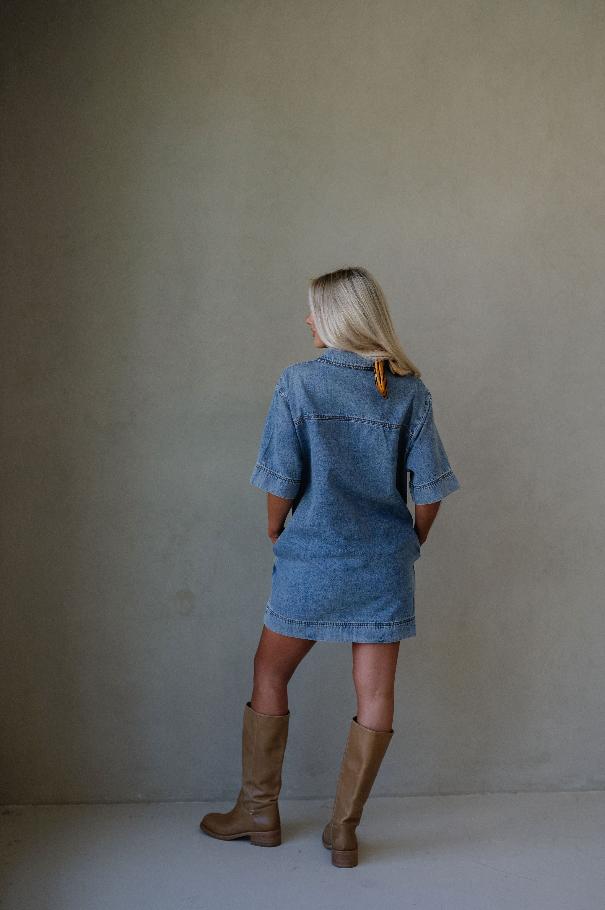 V-Neck Denim Tunic Dress
