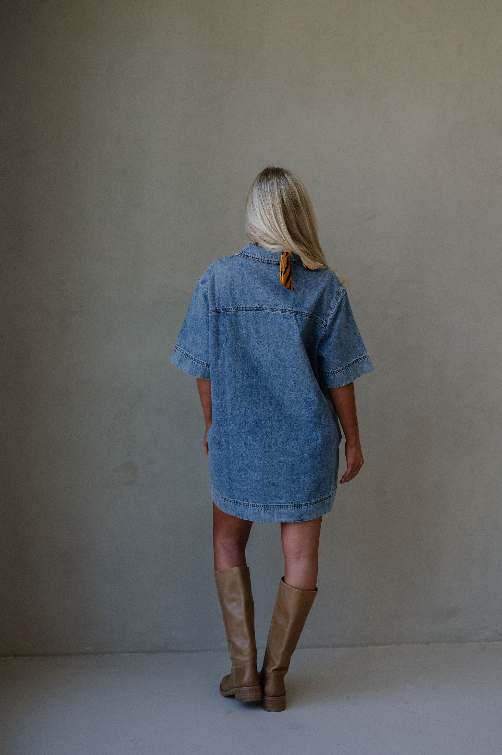 V-Neck Denim Tunic Dress