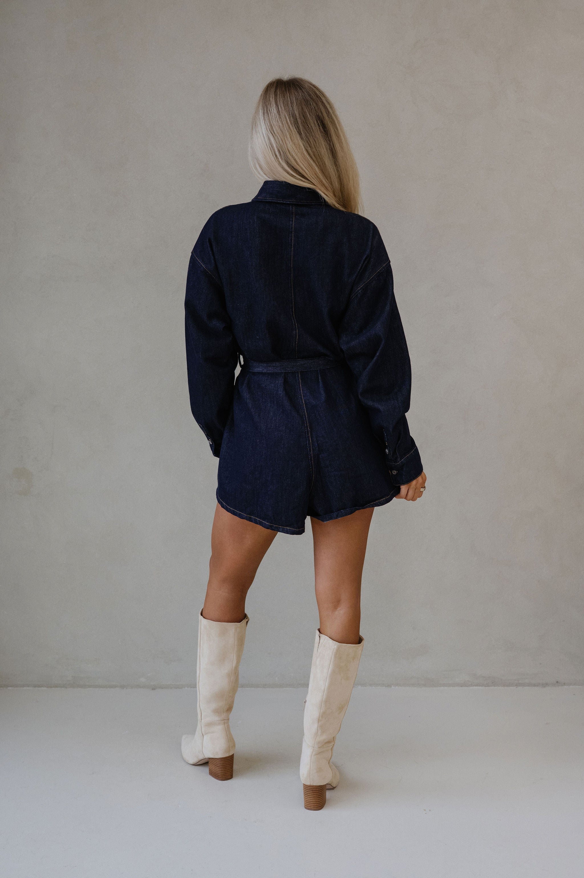 Elsie Denim Romper-Dark Denim