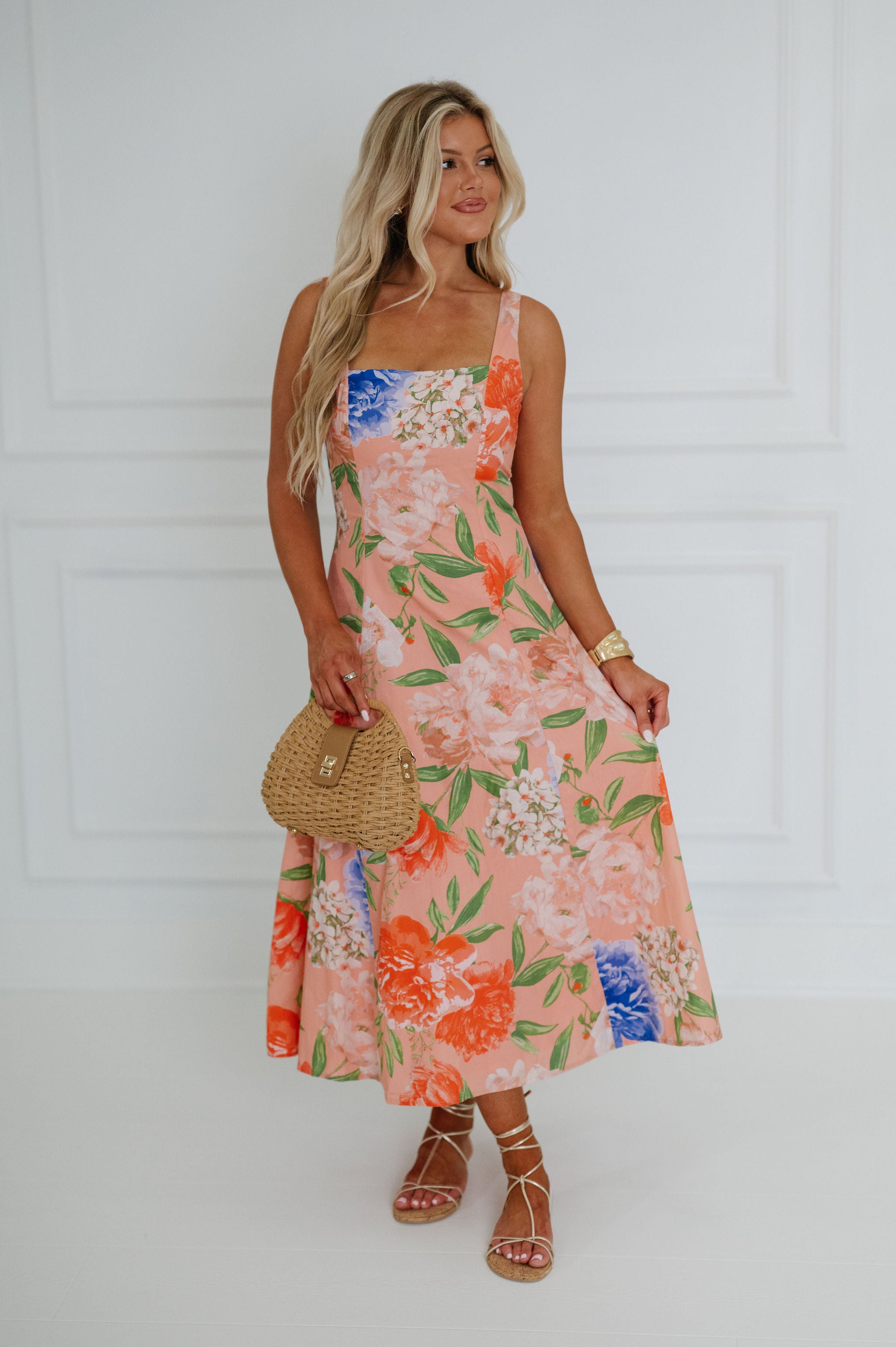 Aruba Floral Midi Dress-Peach