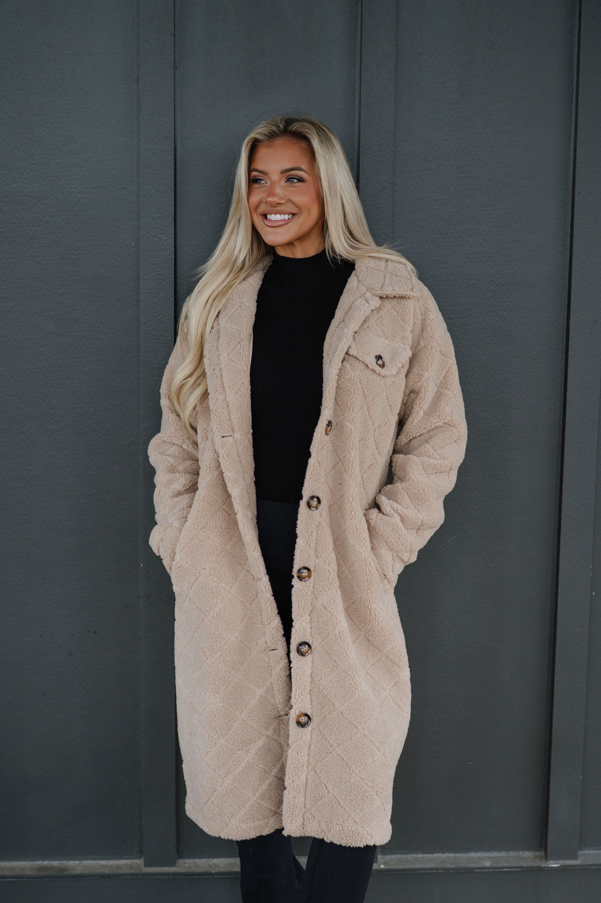 Winnie Long Teddy Jacket-Khaki