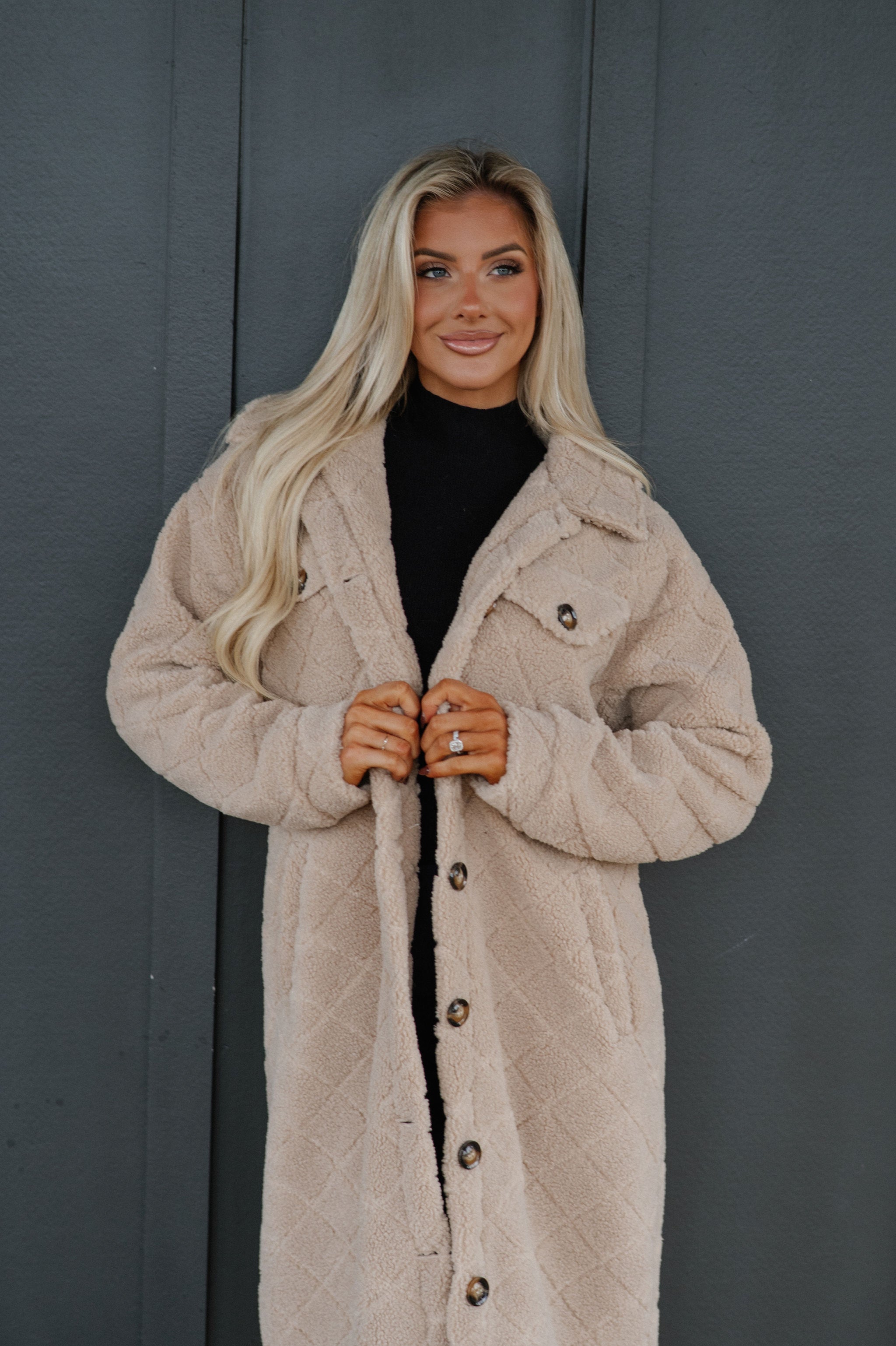 Winnie Long Teddy Jacket-Khaki