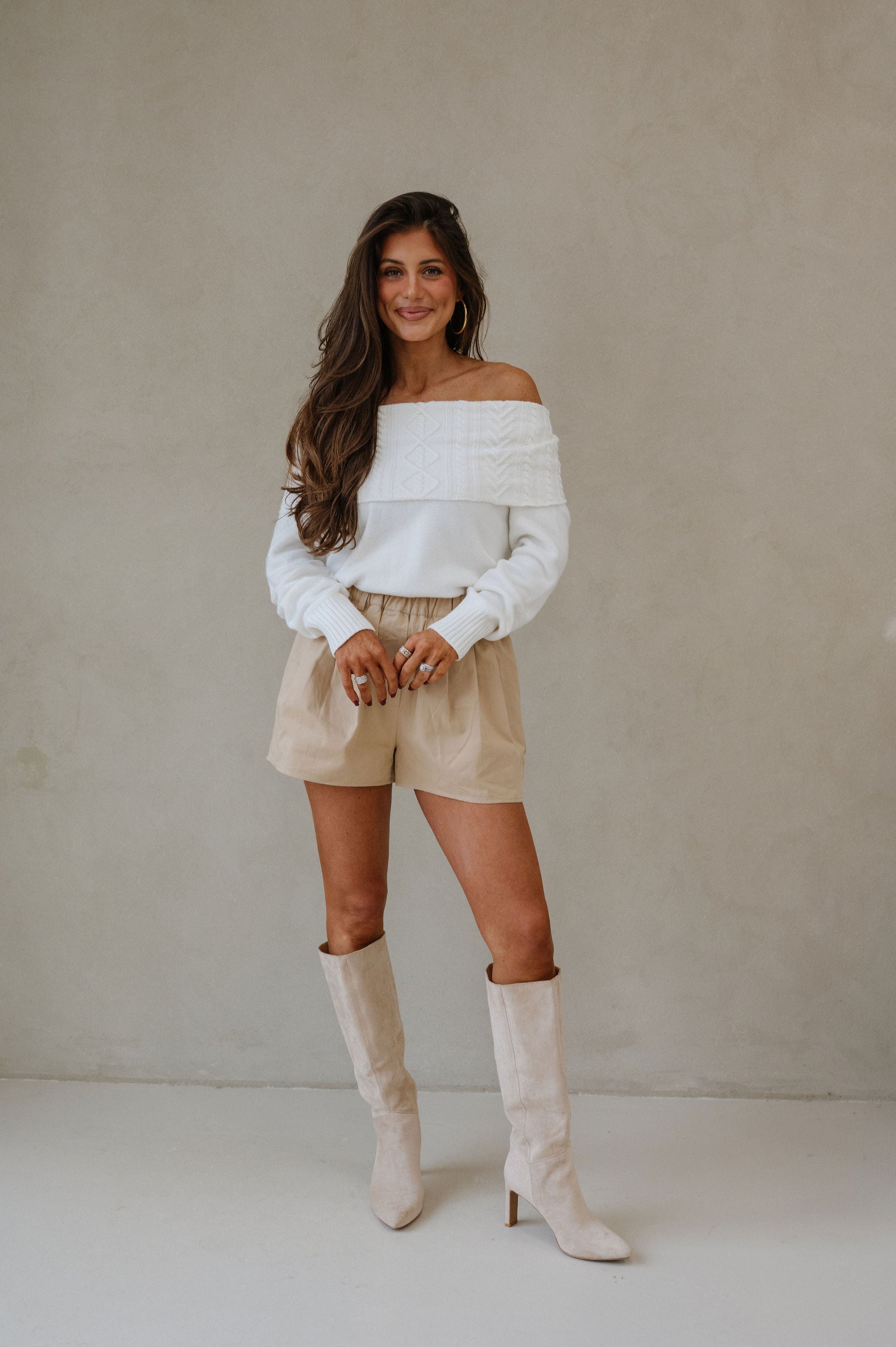 Devon OTS Cable Knit Sweater-Ivory