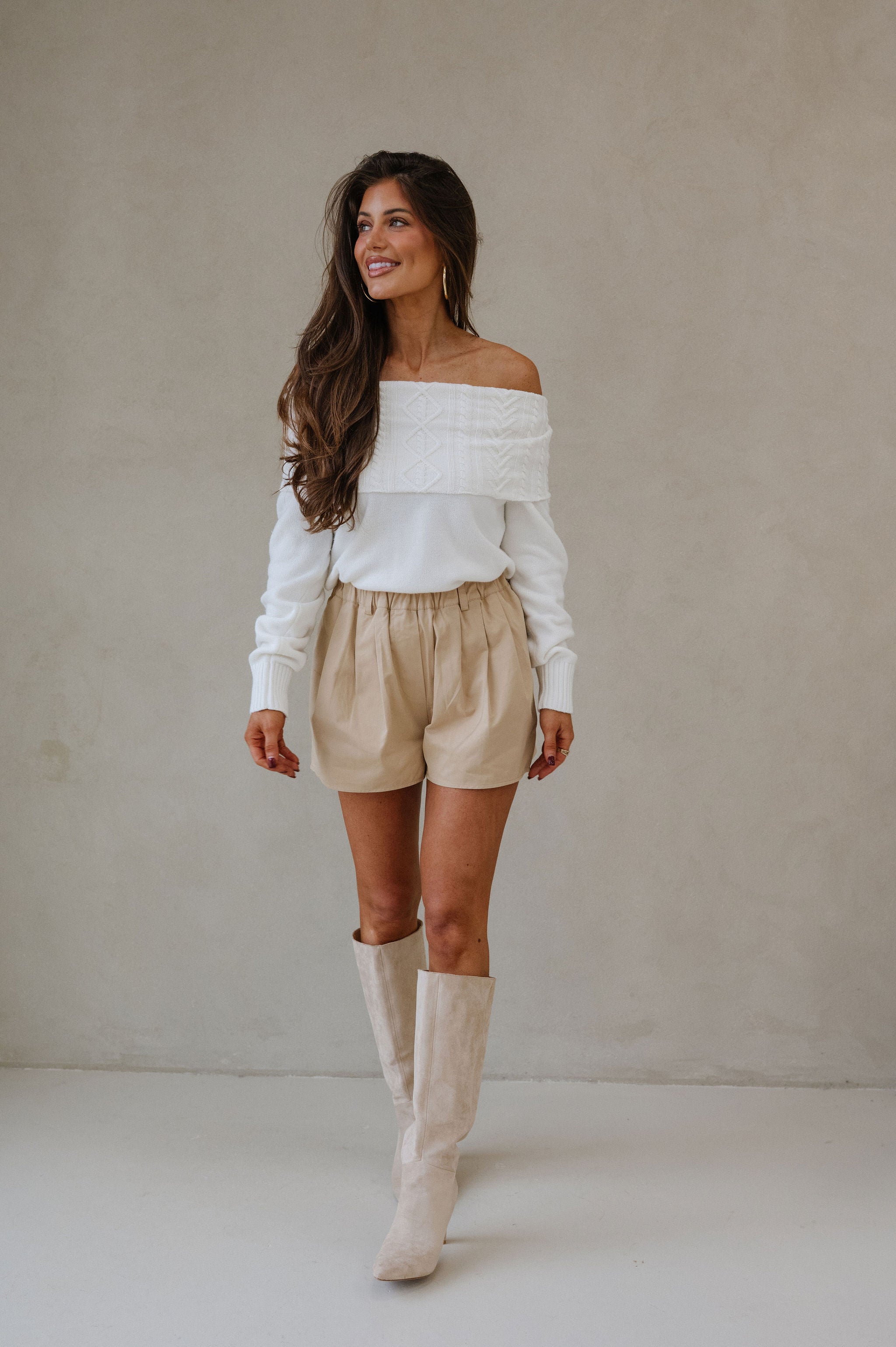 Claire Pleated Wide Leg Shorts-Sand