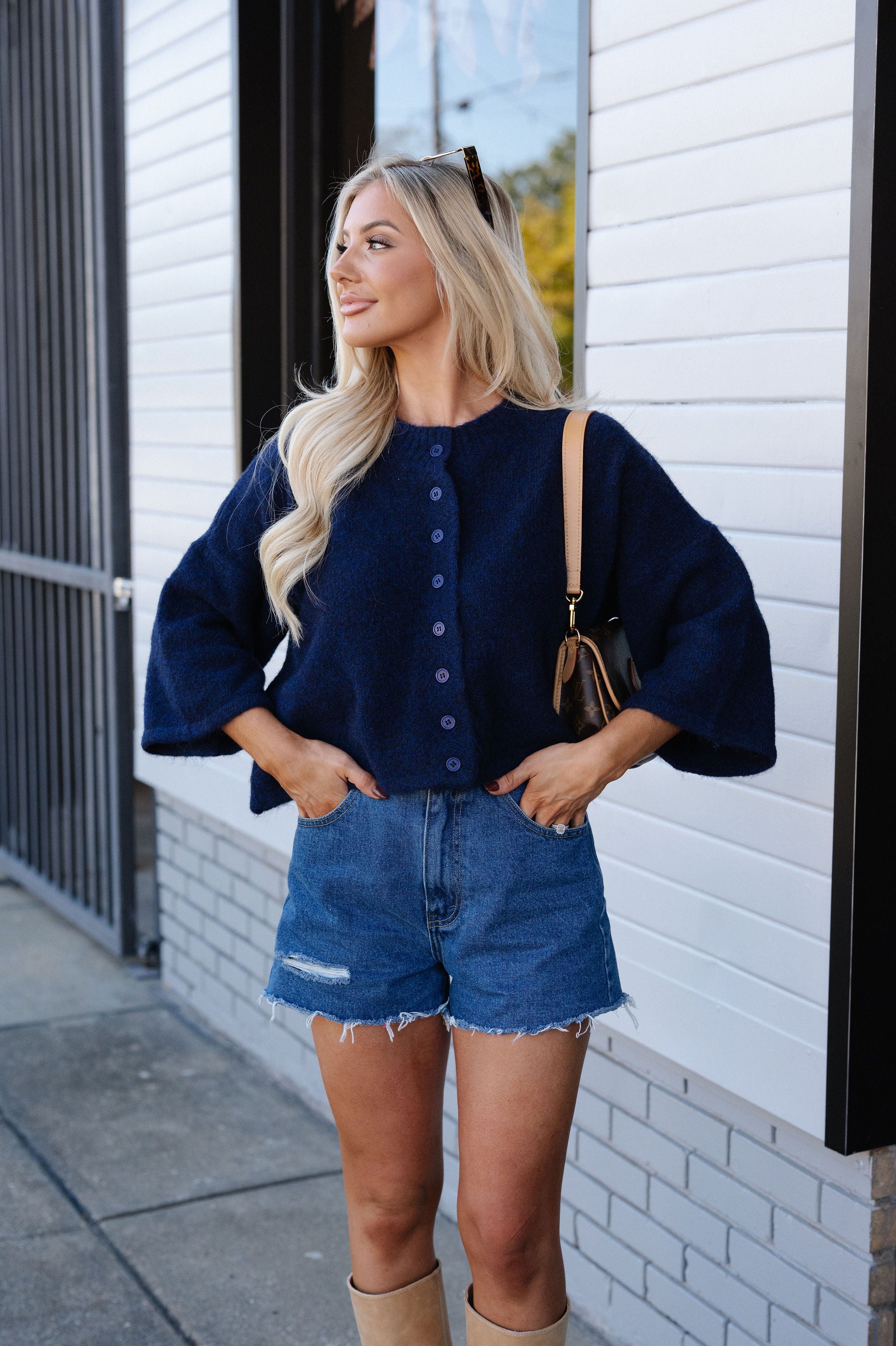 Eleanor Wide Sleeve Cardigan-Navy