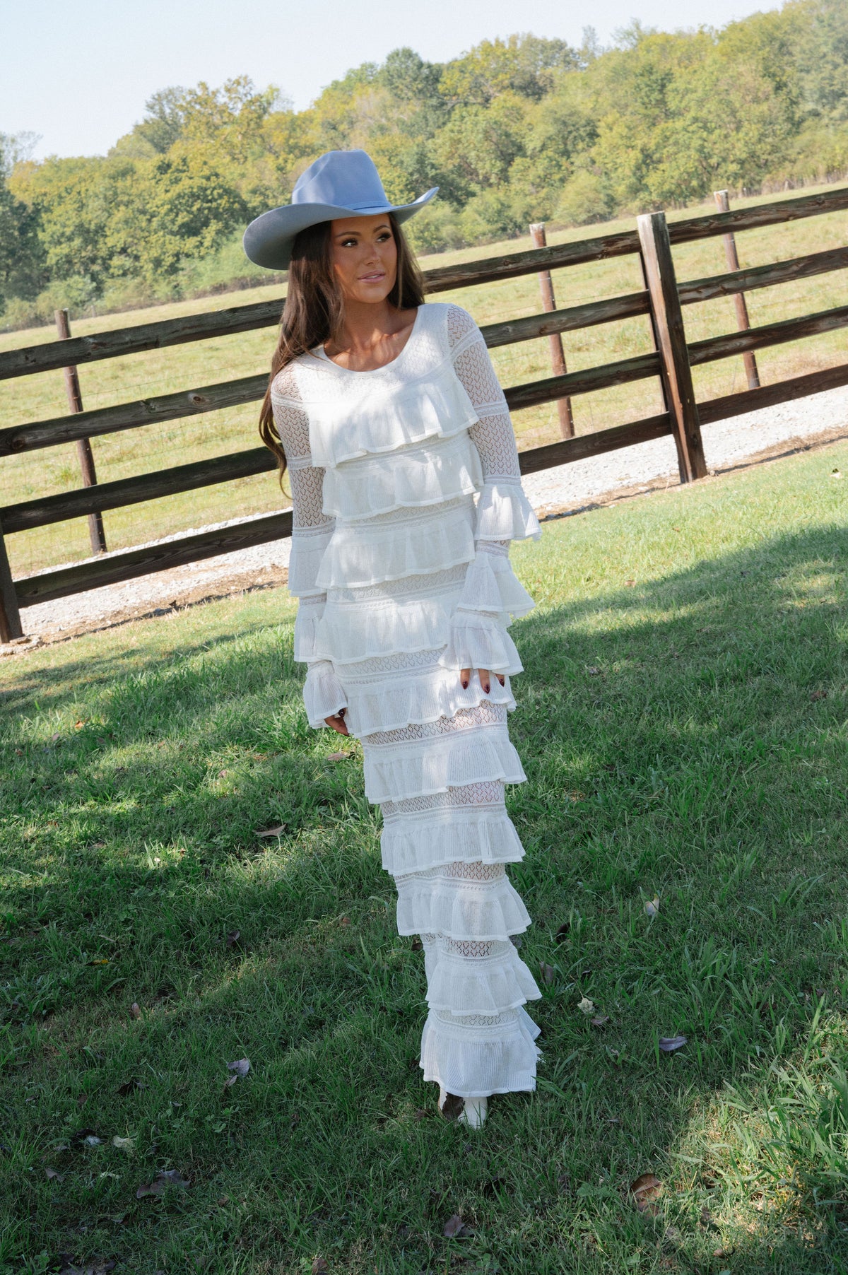 Ally Long Sleeve Tiered Ruffle Maxi Dress-Cream