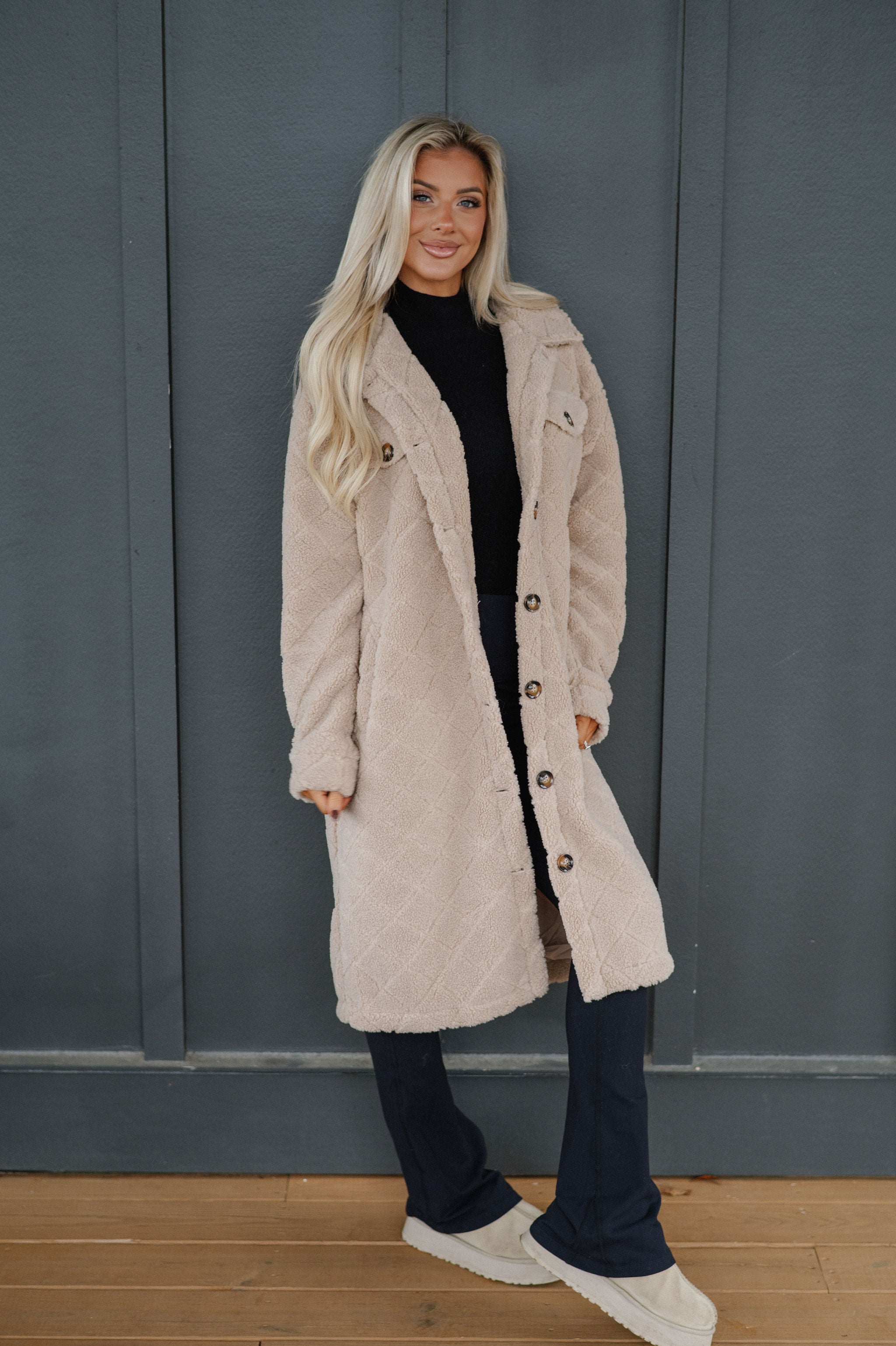 Winnie Long Teddy Jacket-Khaki