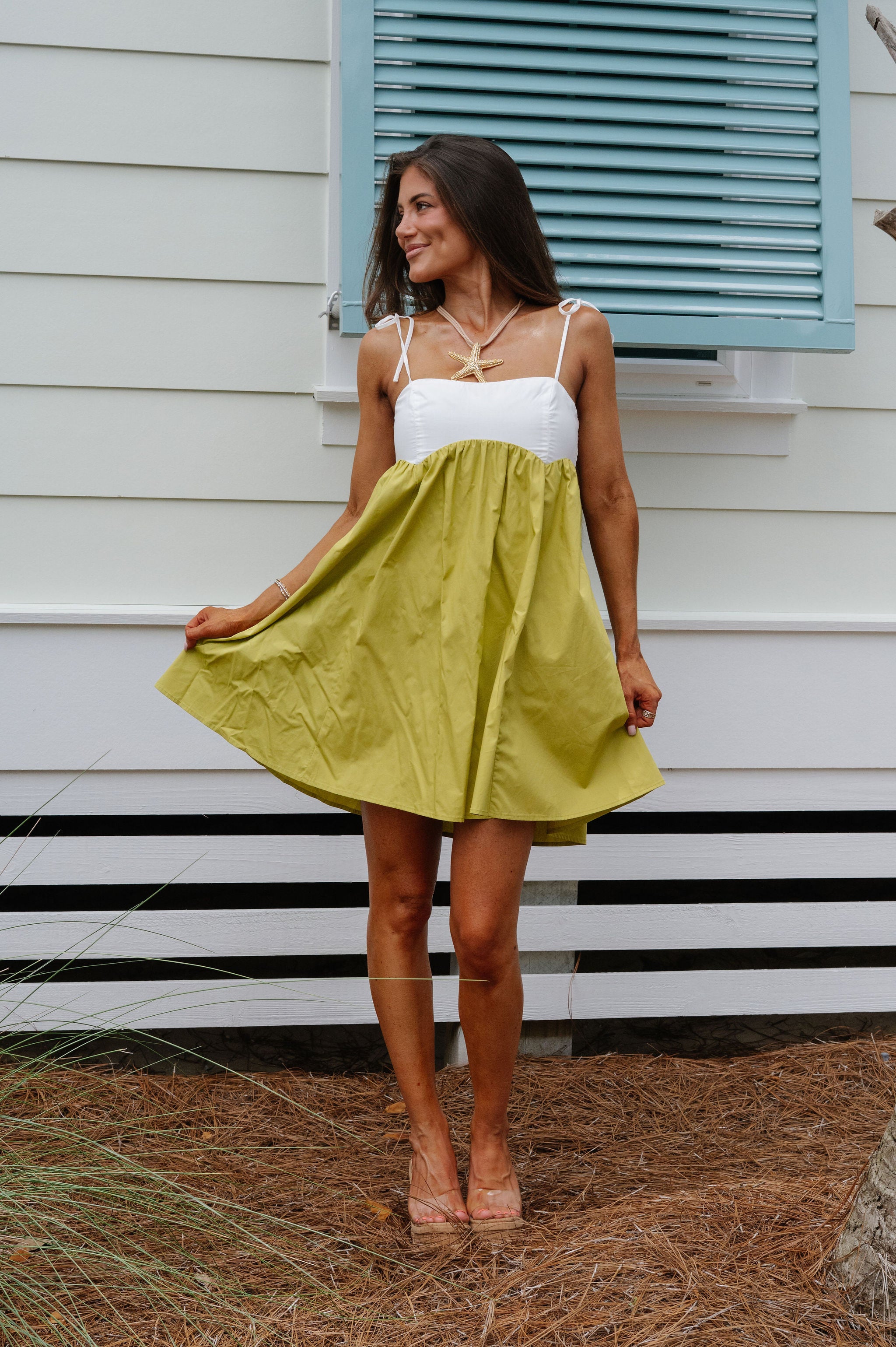 Roxy Mini Dress-Green/White