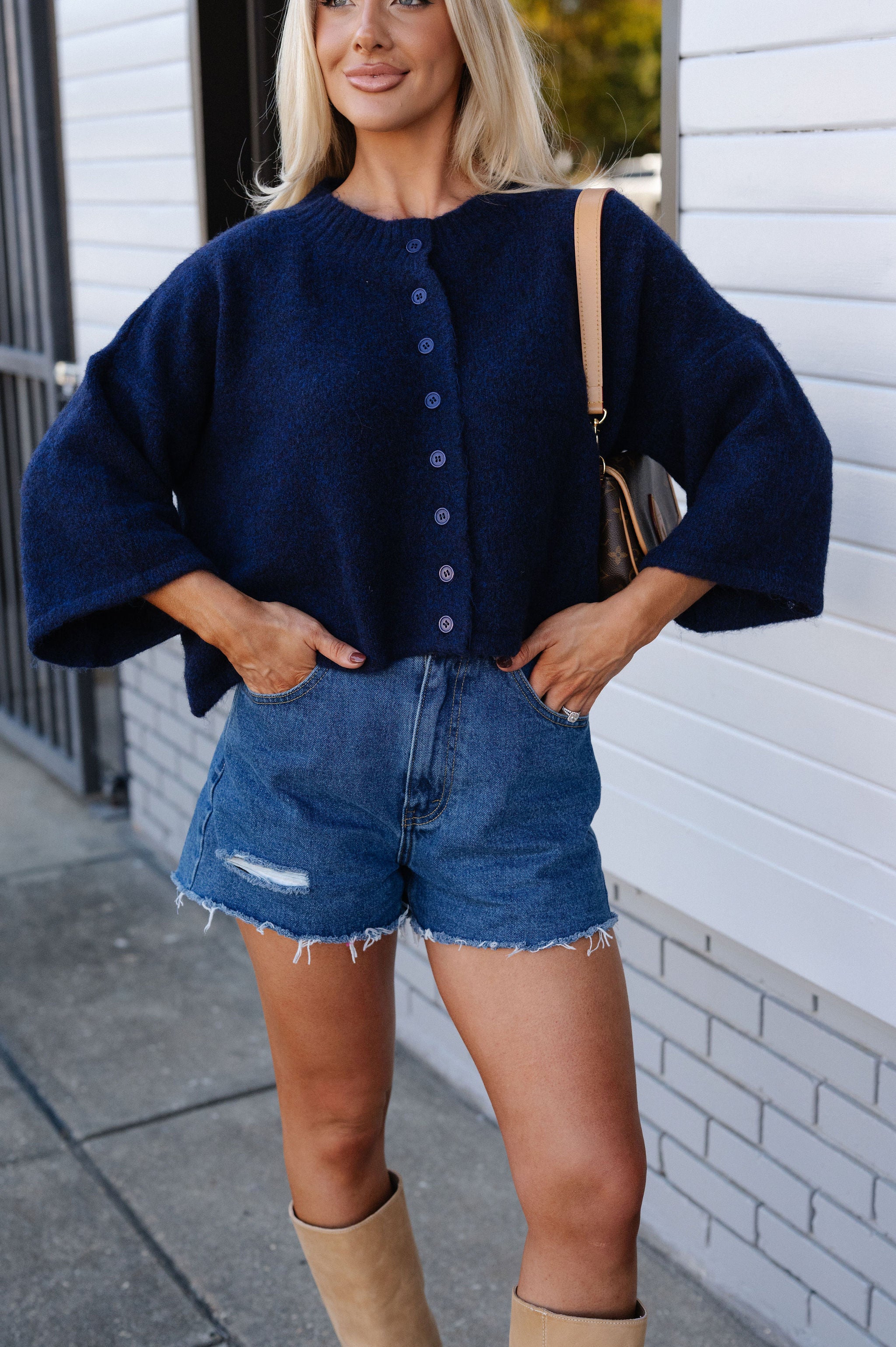 Eleanor Wide Sleeve Cardigan-Navy