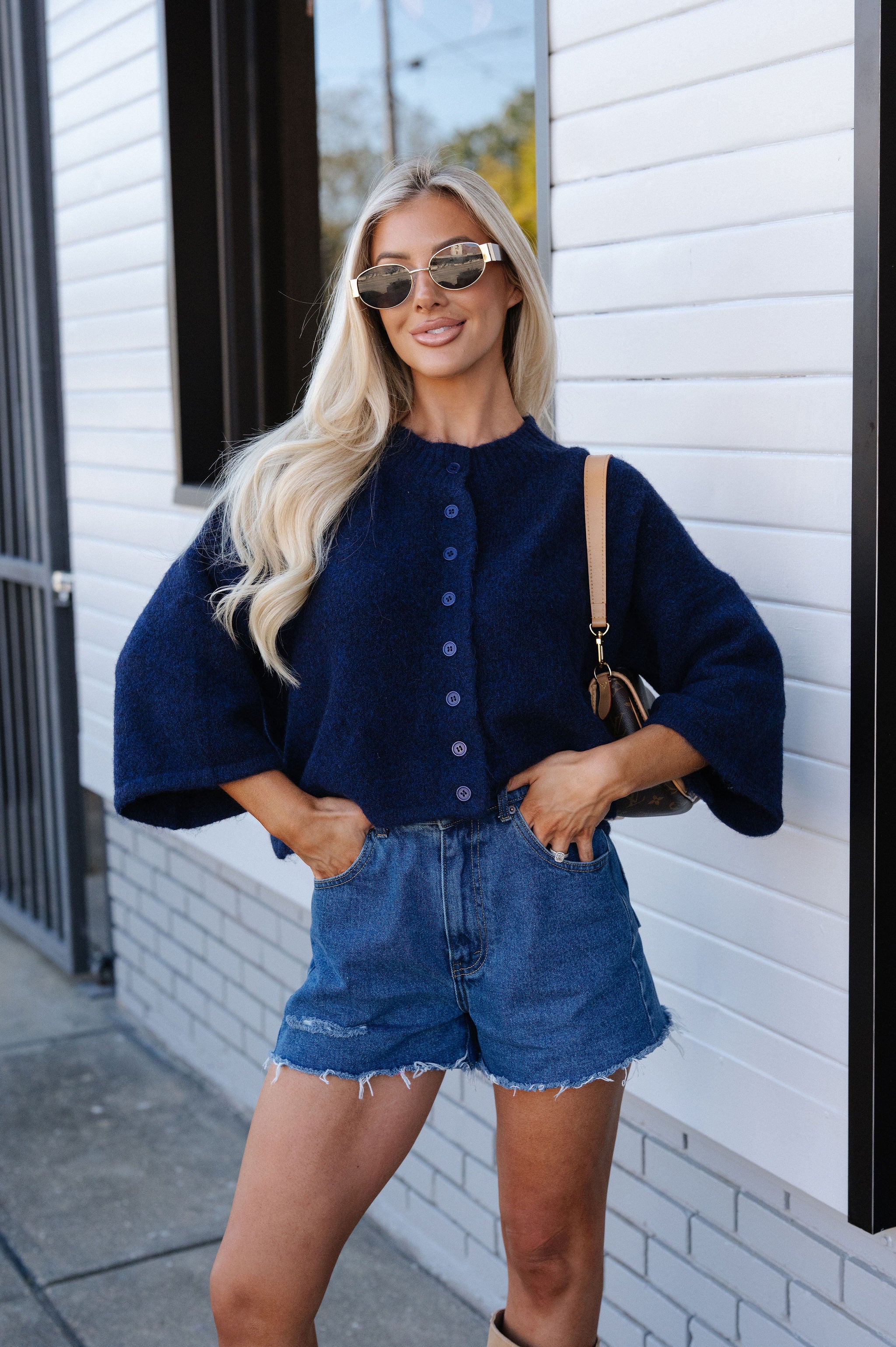 Eleanor Wide Sleeve Cardigan-Navy