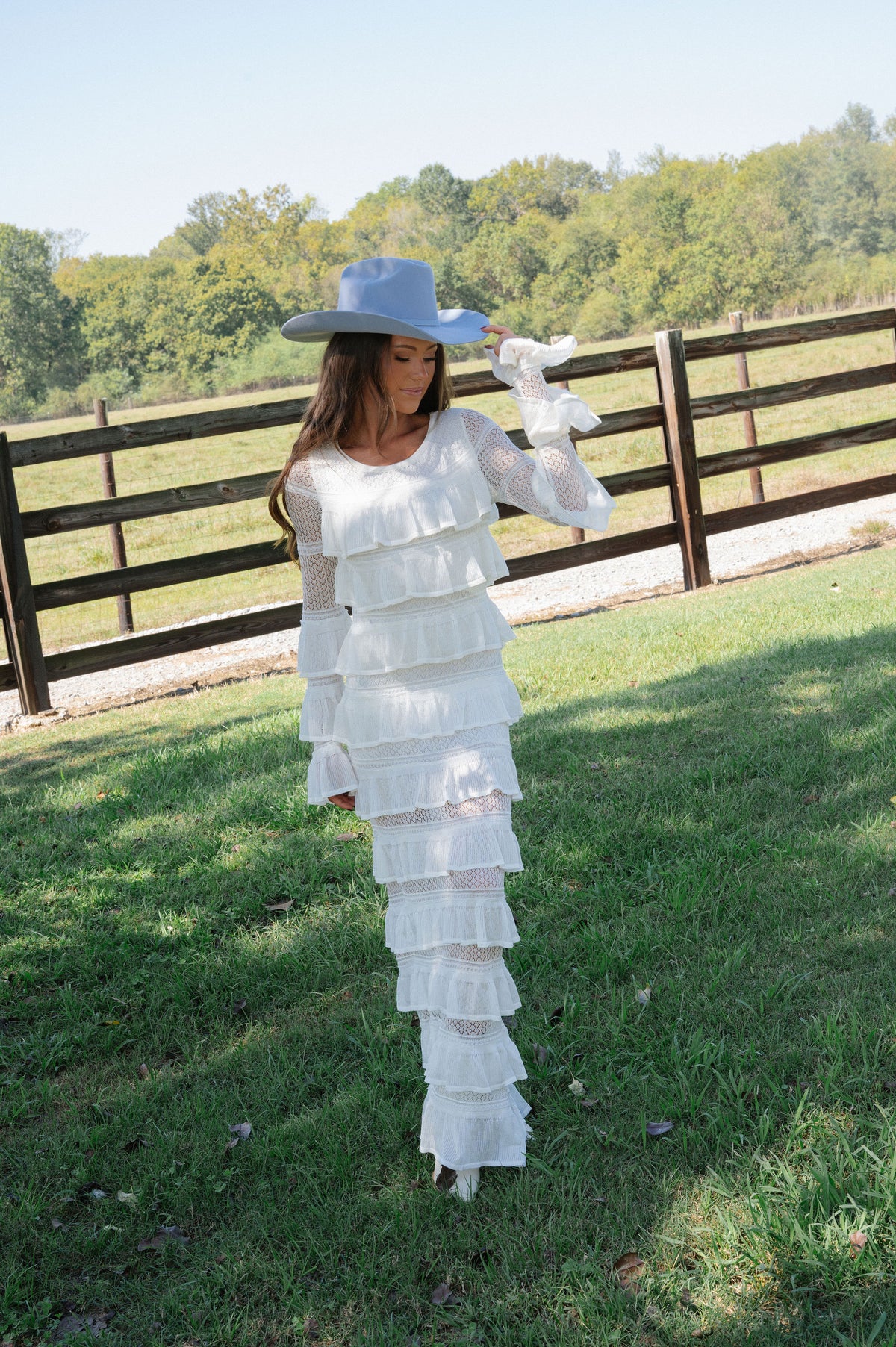 Ally Long Sleeve Tiered Ruffle Maxi Dress-Cream