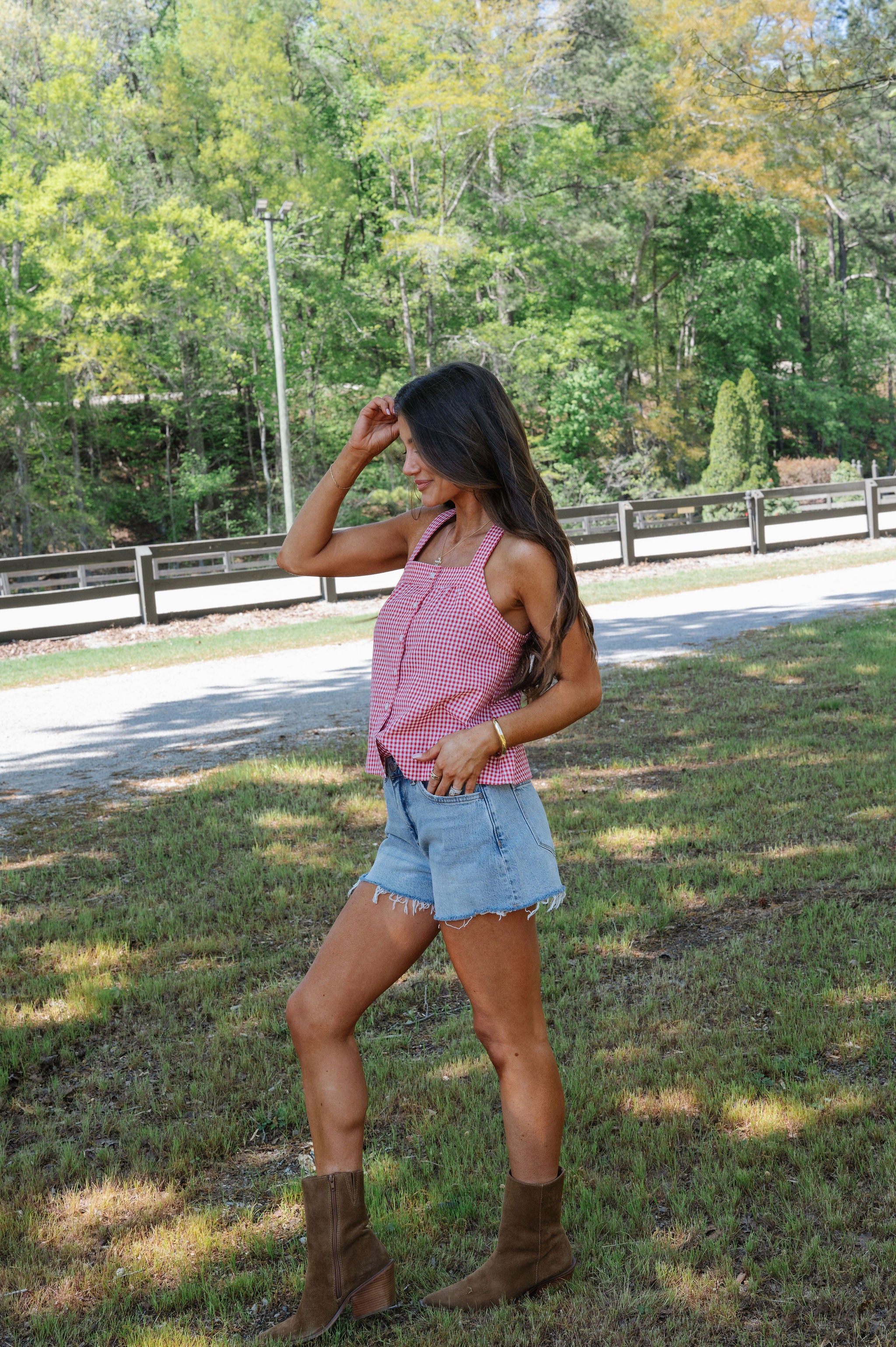 Lucy High Rise Distressed Hem Shorts