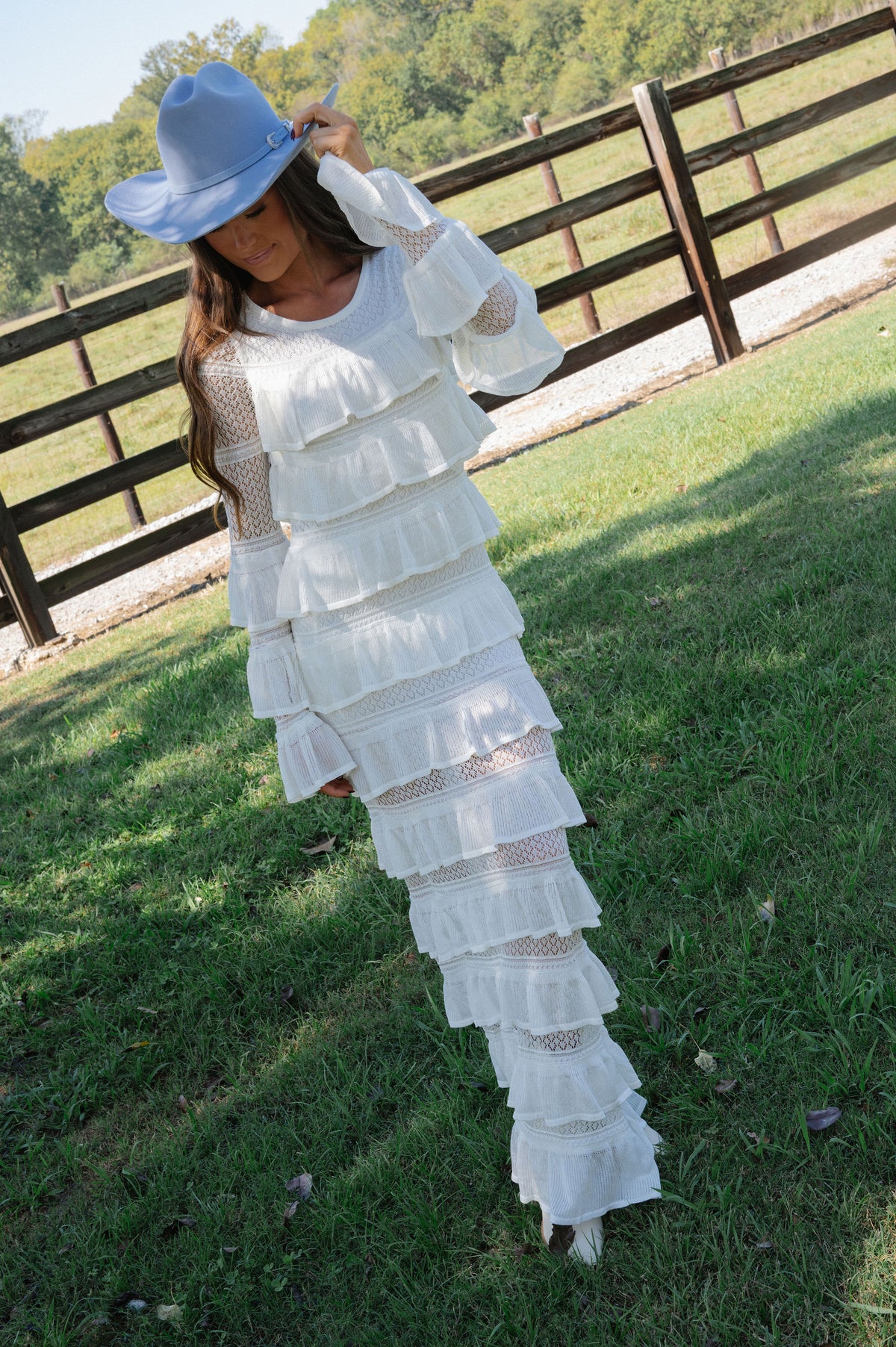 Ally Long Sleeve Tiered Ruffle Maxi Dress-Cream