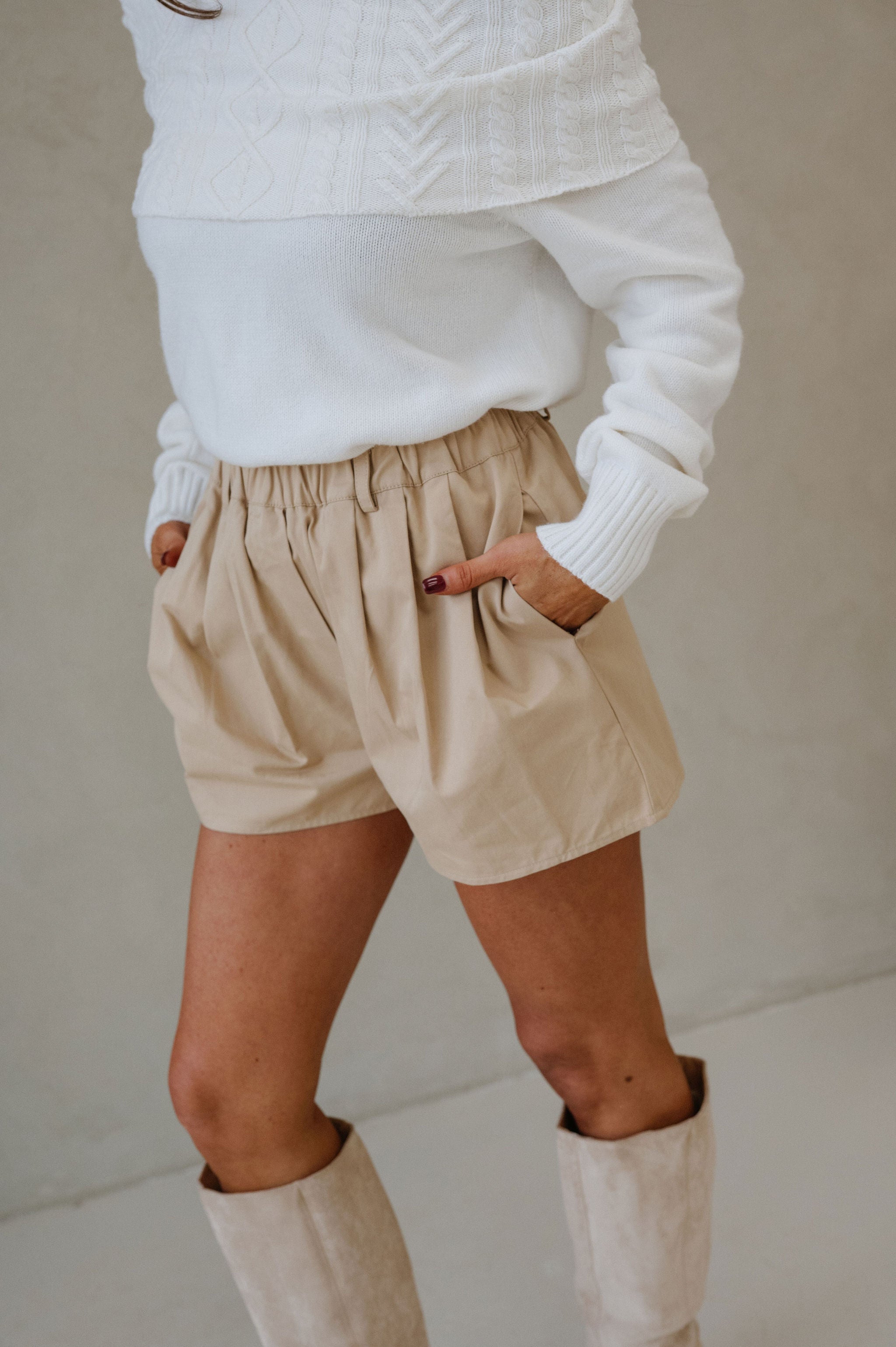 Claire Pleated Wide Leg Shorts-Sand