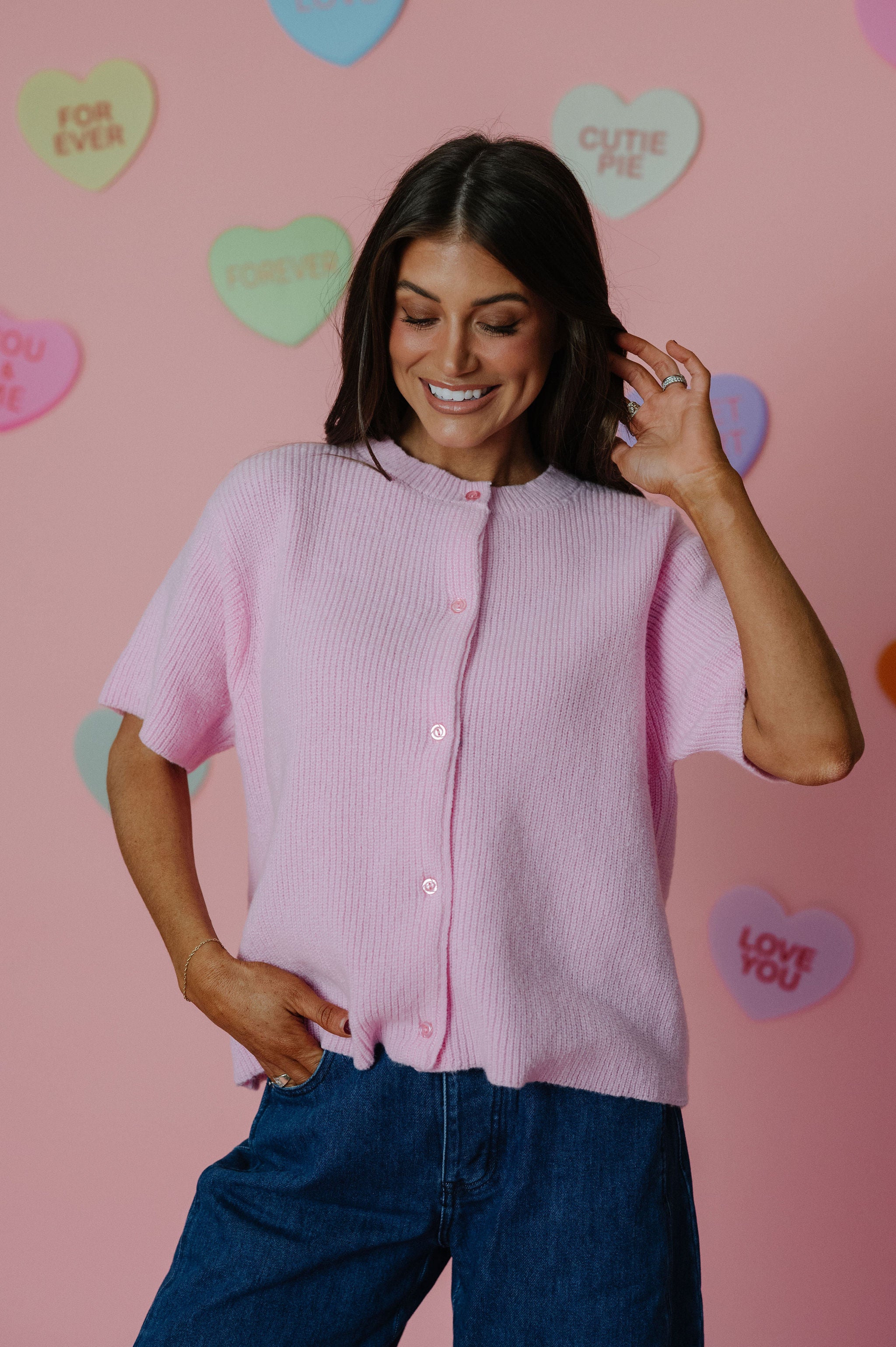 Angelina Button Up Sweater-Pink
